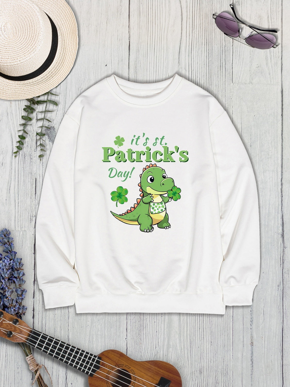 IT'S ST. PATRICK'S DAY Graphic Round Neck Sweatshirt-TOPS / DRESSES-[Adult]-[Female]-2022 Online Blue Zone Planet