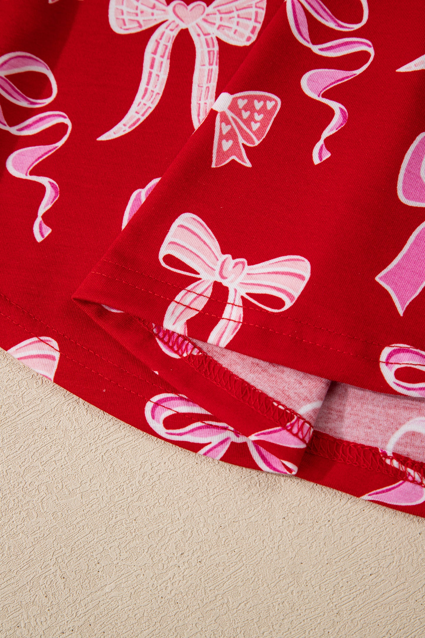 Red Sweet Bow Print Shirt Style Top Long 2pcs Pajama Set-Loungewear & Sleepwear/Sleepwear-[Adult]-[Female]-2022 Online Blue Zone Planet