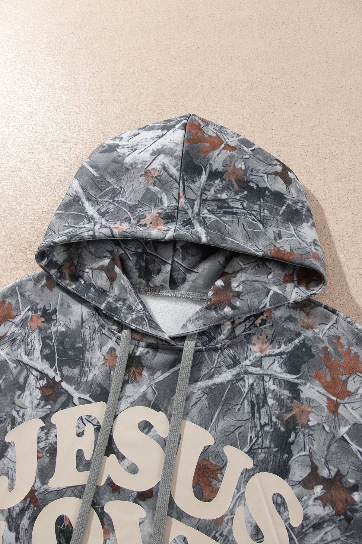 Beige Woodland Camouflage Print JESUS LOVES YOU Tunic Hoodie-Tops / Dresses-[Adult]-[Female]-2022 Online Blue Zone Planet