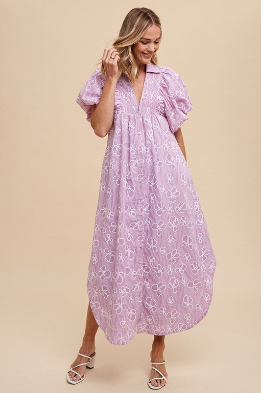 Annie Wear Floral Smock Detail Puff Sleeve Dress-TOPS / DRESSES-[Adult]-[Female]-2022 Online Blue Zone Planet