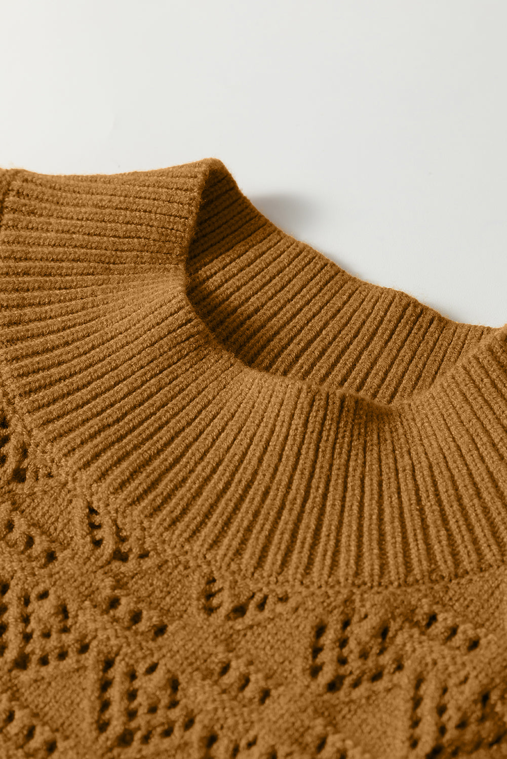 Jurassic Gold Hollow Out Crochet Ribbed Edge Balloon Sleeve Sweater-TOPS / DRESSES-[Adult]-[Female]-2022 Online Blue Zone Planet