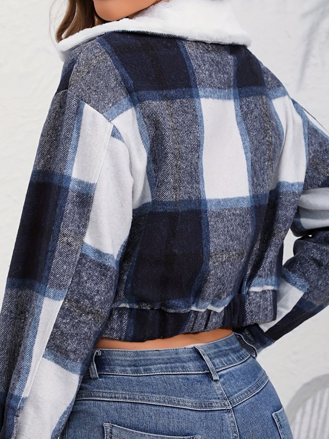 Blue Zone Planet | Plaid Snap Down Collared Neck Cropped Jacket-TOPS / DRESSES-[Adult]-[Female]-2022 Online Blue Zone Planet