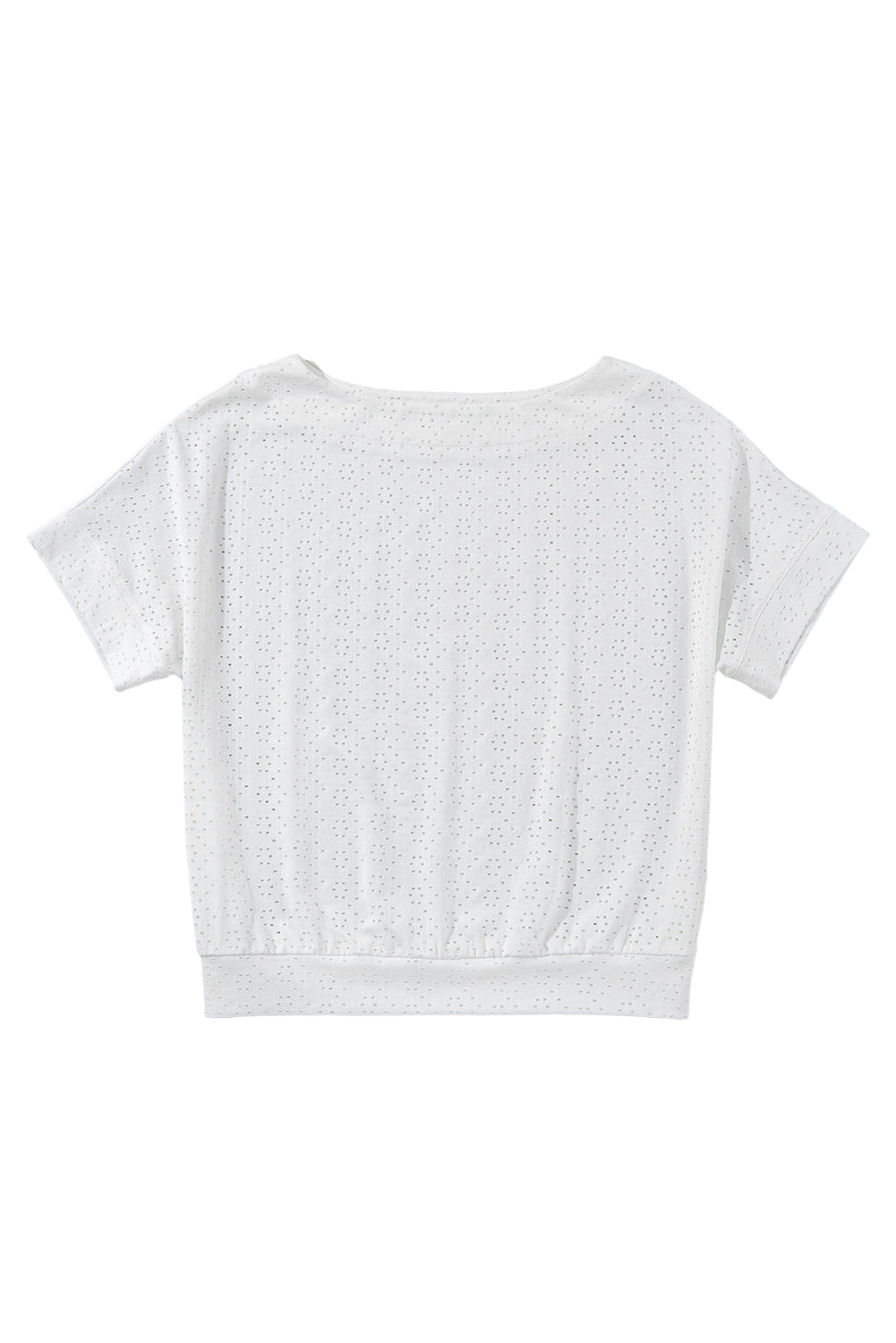 White Eyelet Pattern Boat Neck Casual Tee-Tops/Tops & Tees-[Adult]-[Female]-2022 Online Blue Zone Planet