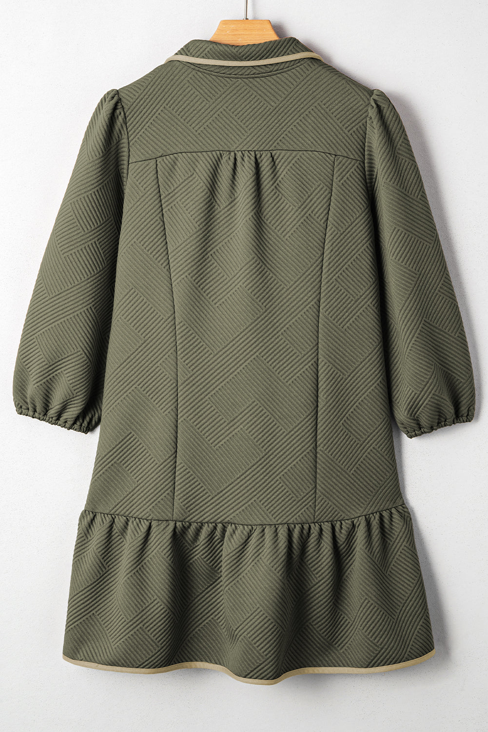 Jungle Green Quarter Zip Collar Bracelet Sleeve Textured Mini Dress-TOPS / DRESSES-[Adult]-[Female]-2022 Online Blue Zone Planet