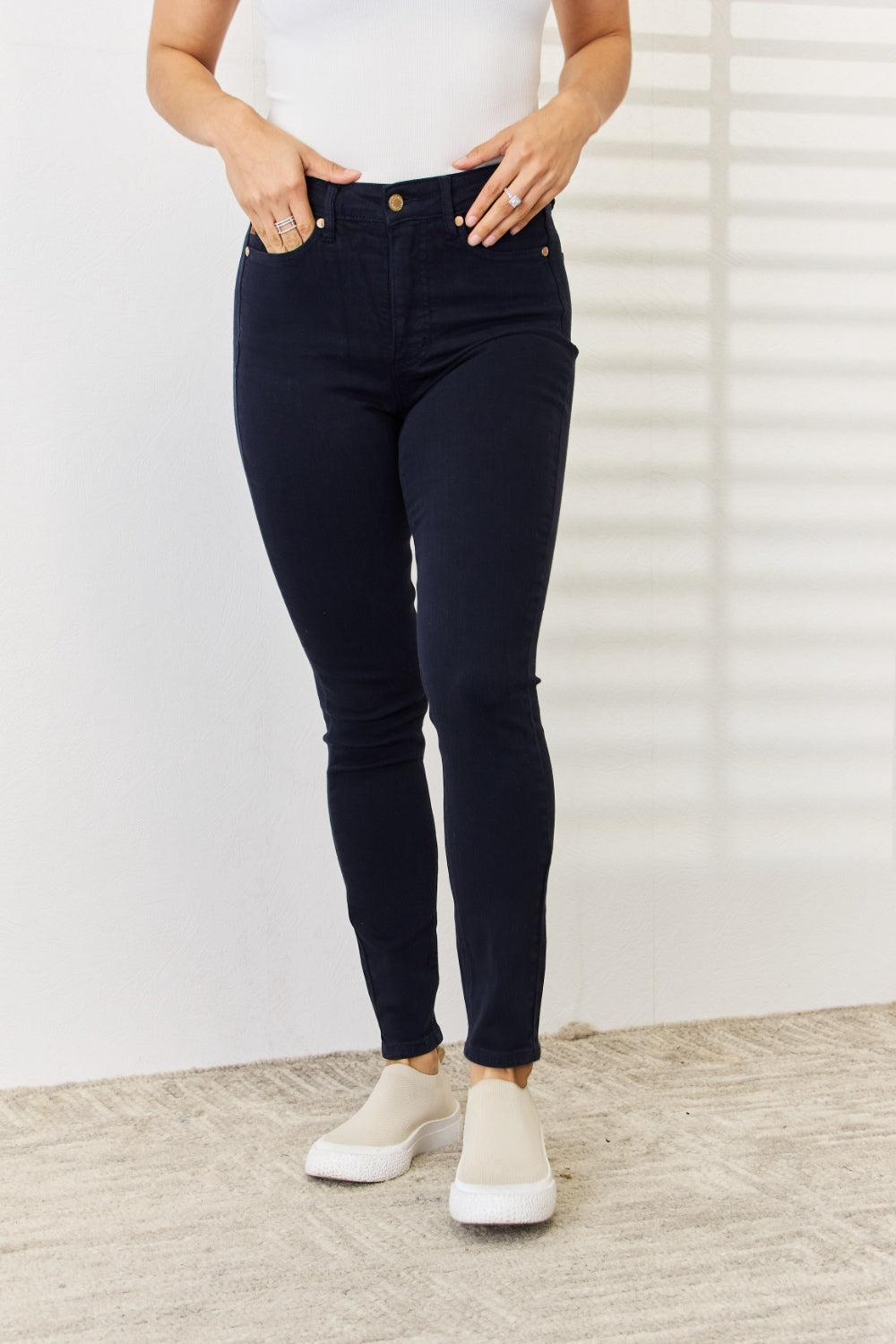 Judy Blue Full Size Garment Dyed Tummy Control Skinny Jeans-BOTTOM SIZES SMALL MEDIUM LARGE-[Adult]-[Female]-NAVY-0-2022 Online Blue Zone Planet