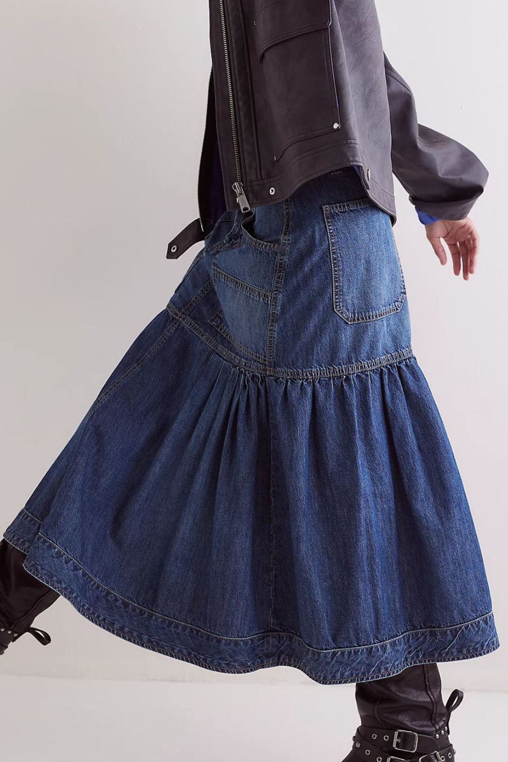 Midi Denim Skirt with Pockets-BOTTOM SIZES SMALL MEDIUM LARGE-[Adult]-[Female]-2022 Online Blue Zone Planet