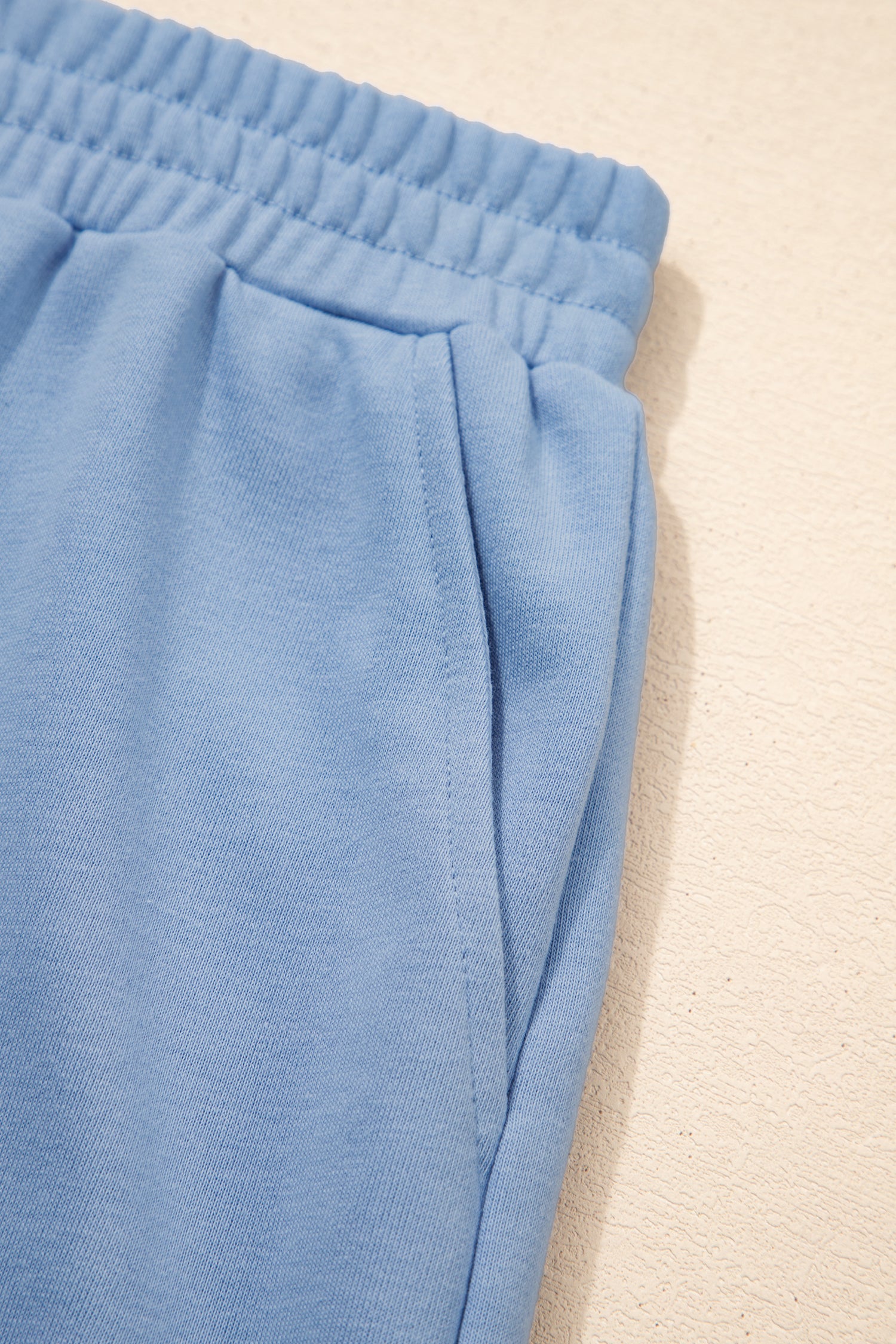 Sky Blue Solid Color Contrast Textured Patchwork Raw Edge 2pcs Short Set-Two Piece Sets/Short Sets-[Adult]-[Female]-2022 Online Blue Zone Planet