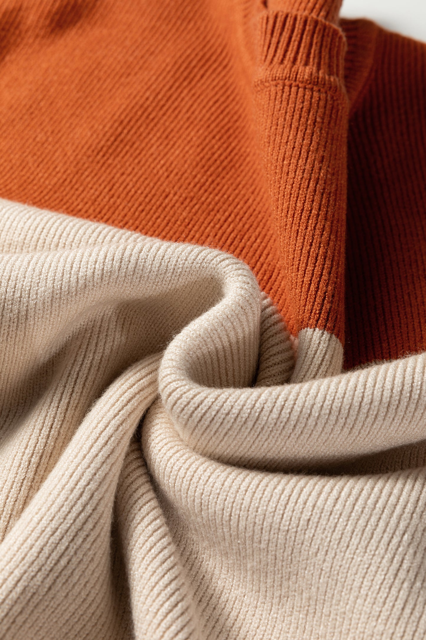 Khaki Color Block Plain Ribbed Knit Baggy Sweater-TOPS / DRESSES-[Adult]-[Female]-2022 Online Blue Zone Planet