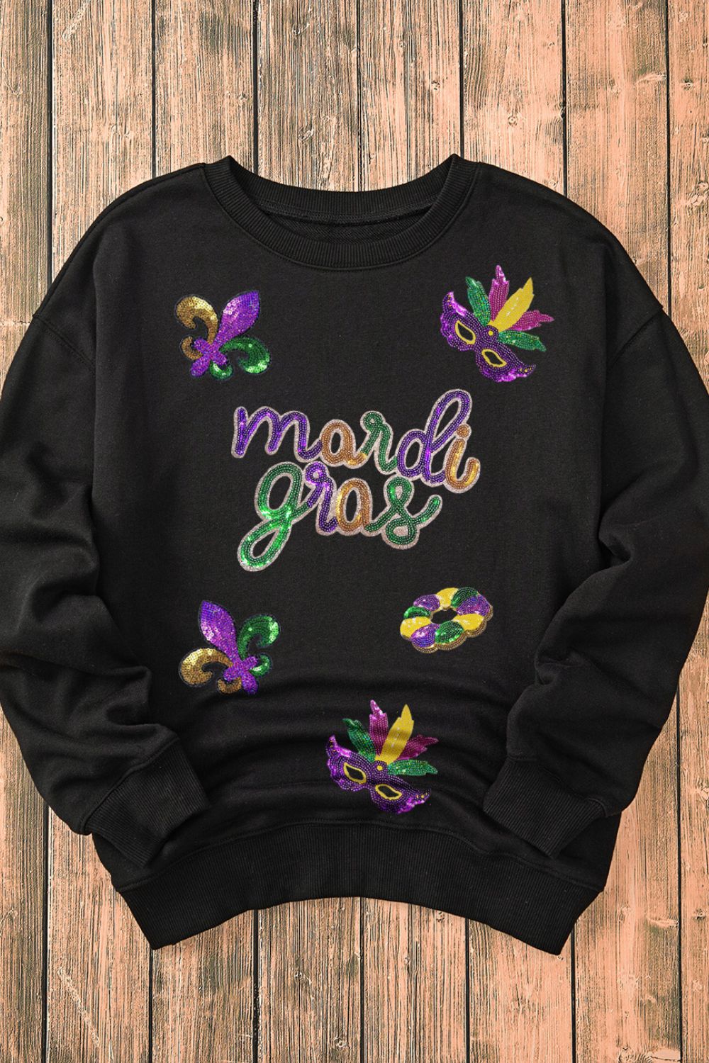 MARDI GRAS Sequin Round Neck Sweatshirt-TOPS / DRESSES-[Adult]-[Female]-2022 Online Blue Zone Planet