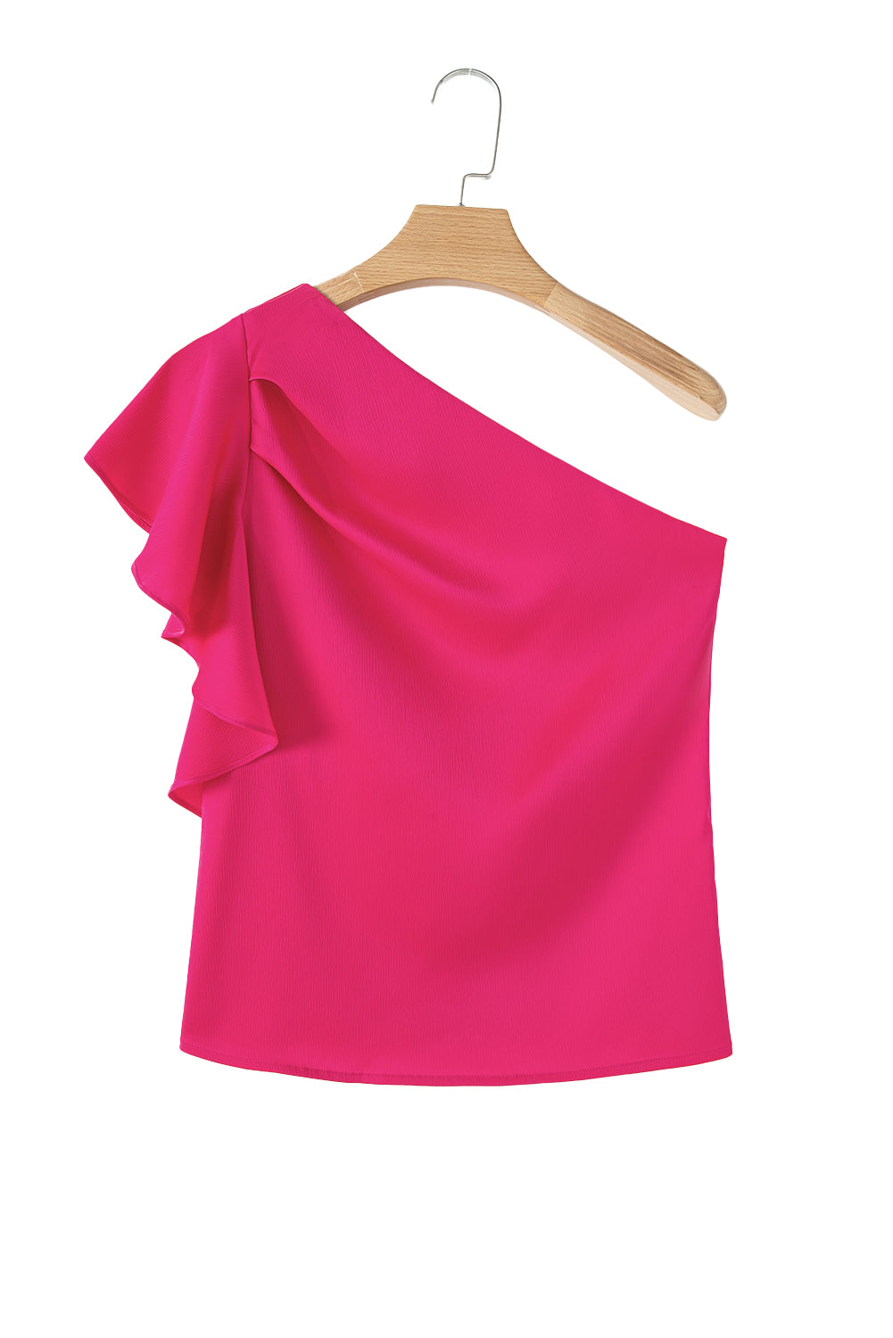 Strawberry Pink Asymmetric Shoulder Ruffle Sleeve Elegant Blouse-Tops/Blouses & Shirts-[Adult]-[Female]-2022 Online Blue Zone Planet