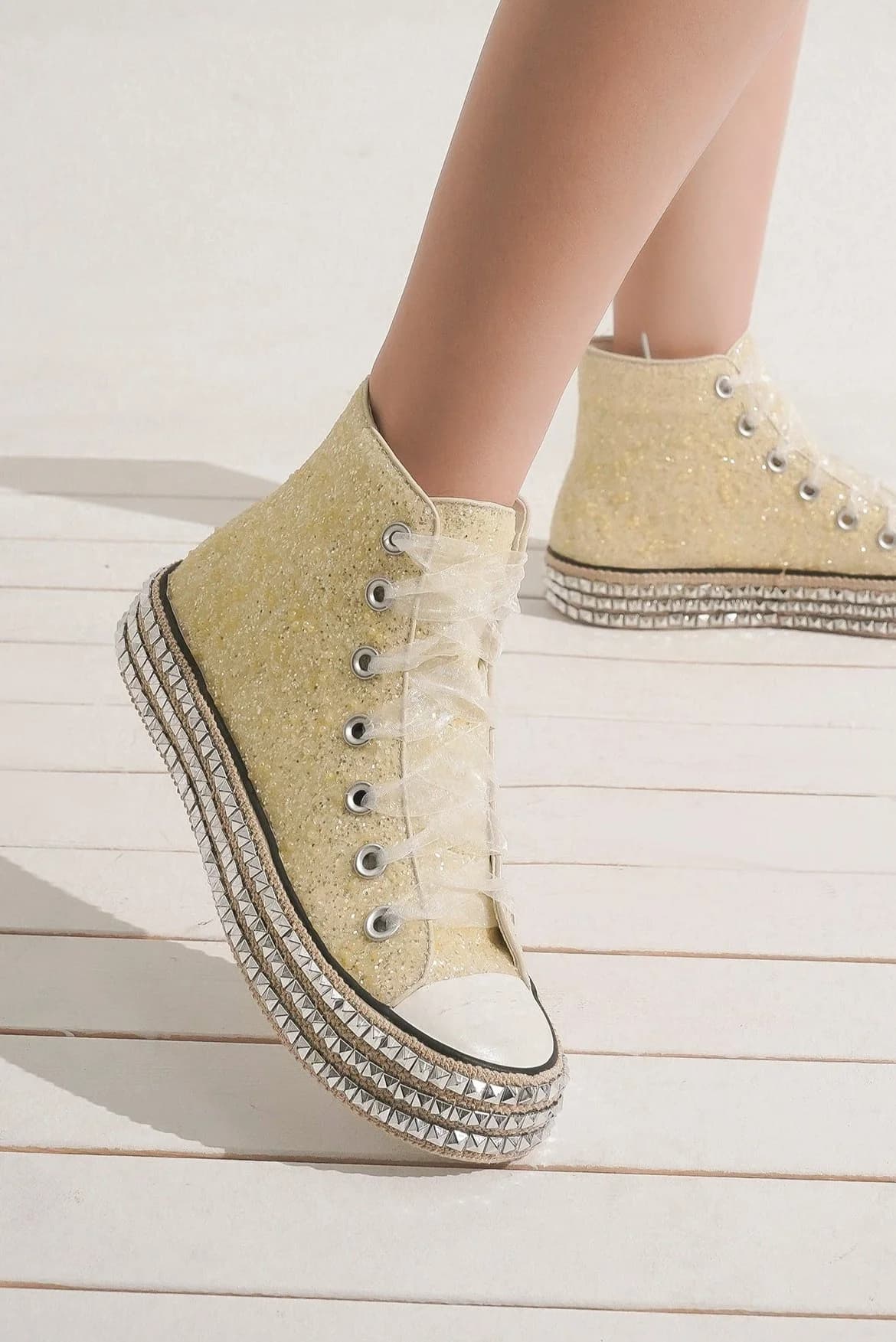 Beast Fashion Glitter Lace-Up Studded Platform Sneakers-SHOES-[Adult]-[Female]-White-6-2022 Online Blue Zone Planet