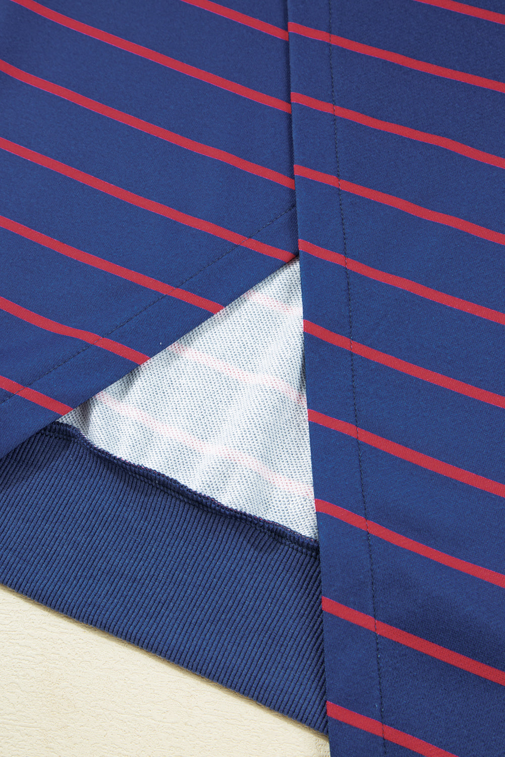 Blue Stripe Stylish Overlap Detail Drop Shoulder Pullover Sweatshirt-Tops/Sweatshirts & Hoodies-[Adult]-[Female]-2022 Online Blue Zone Planet