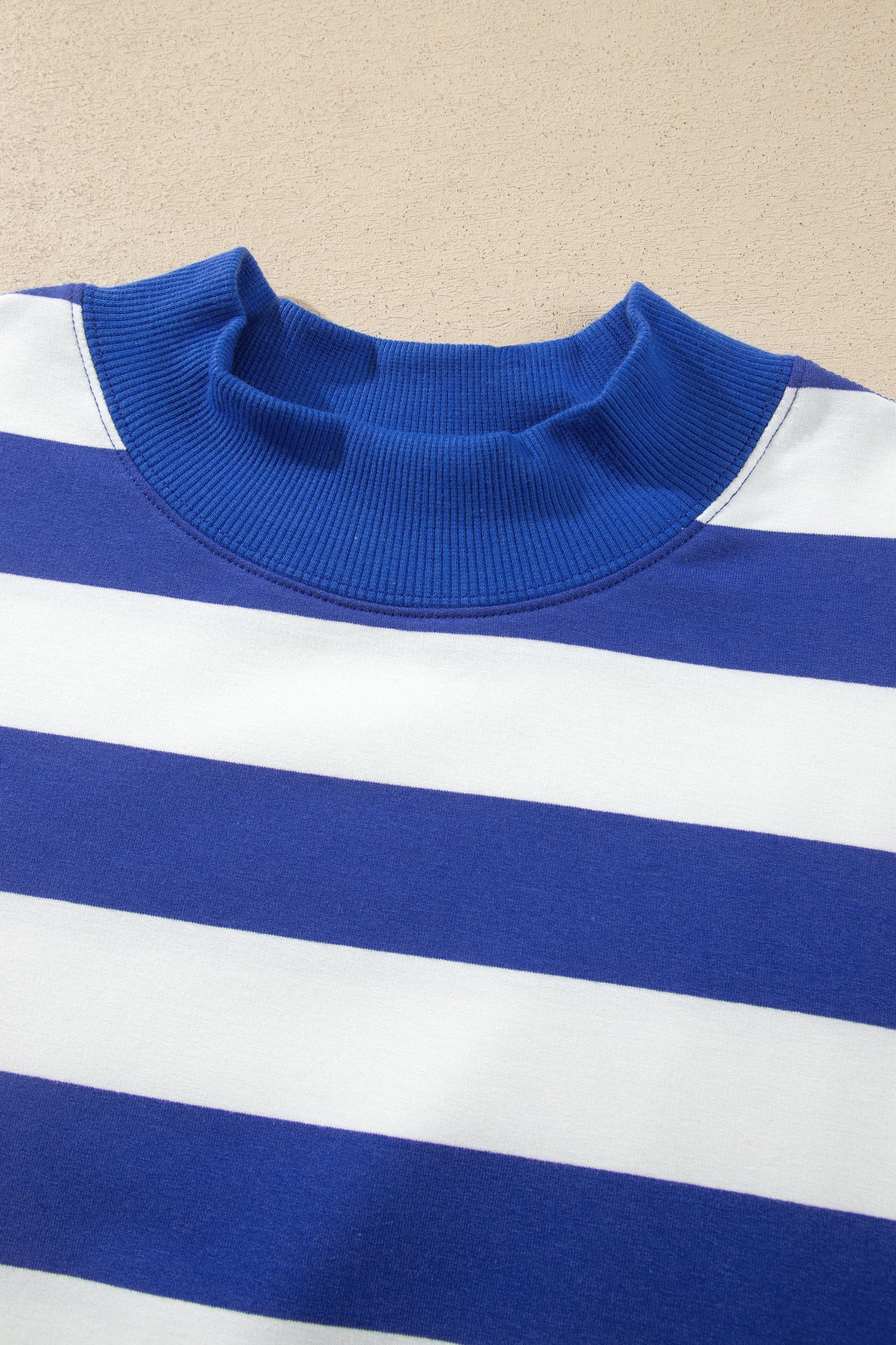 Blue Stripe Colorblock Mock Neck Relaxed Sweatshirt-Tops/Sweatshirts & Hoodies-[Adult]-[Female]-2022 Online Blue Zone Planet