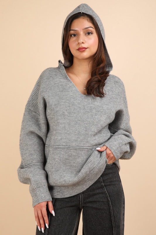 VERY J Seam Detail Drop Shoulder Hooded Sweater-TOPS / DRESSES-[Adult]-[Female]-Grey-S-2022 Online Blue Zone Planet