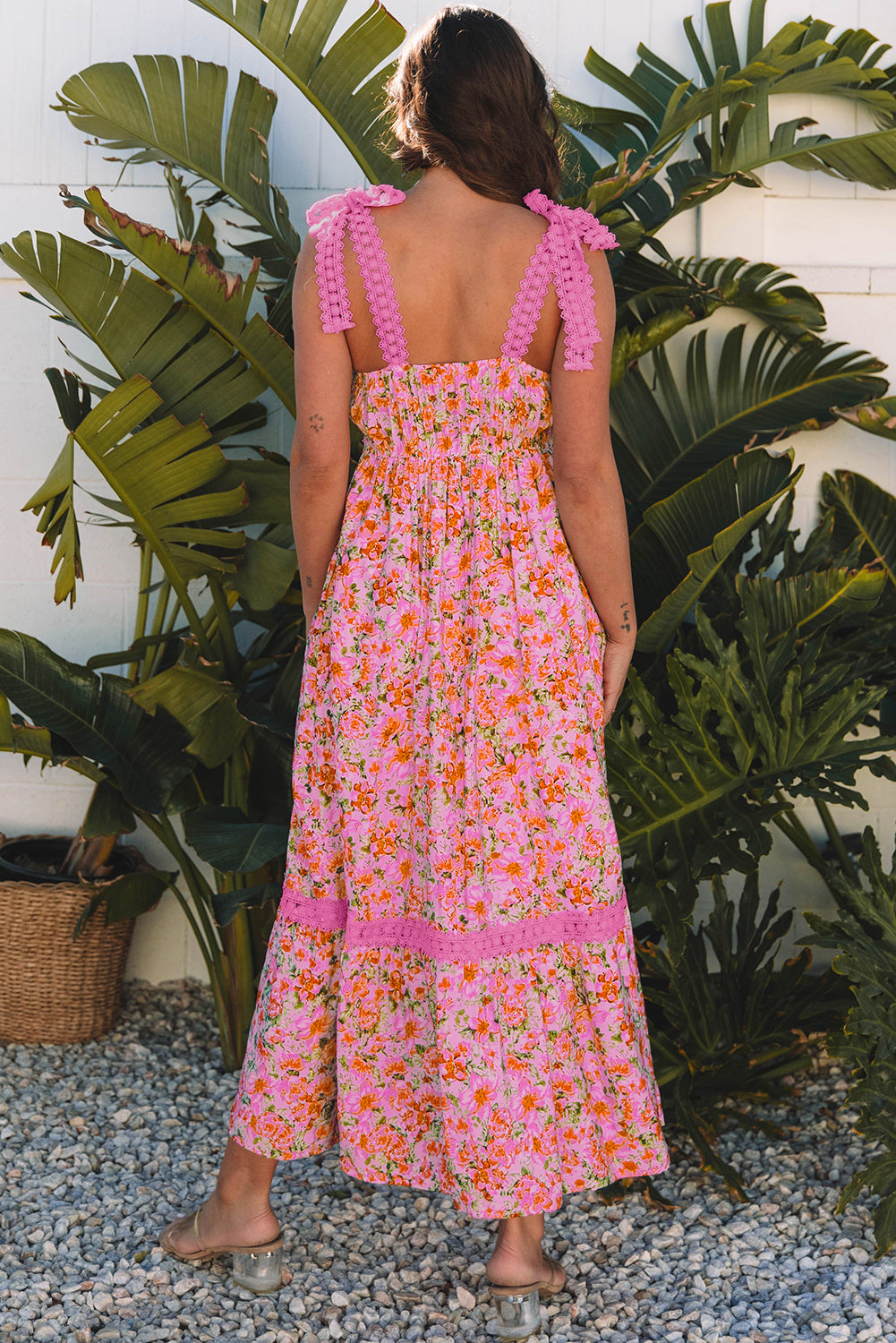 Rose Floral Lace Tied Strap Empire Waist Maxi Dress-TOPS / DRESSES-[Adult]-[Female]-2022 Online Blue Zone Planet