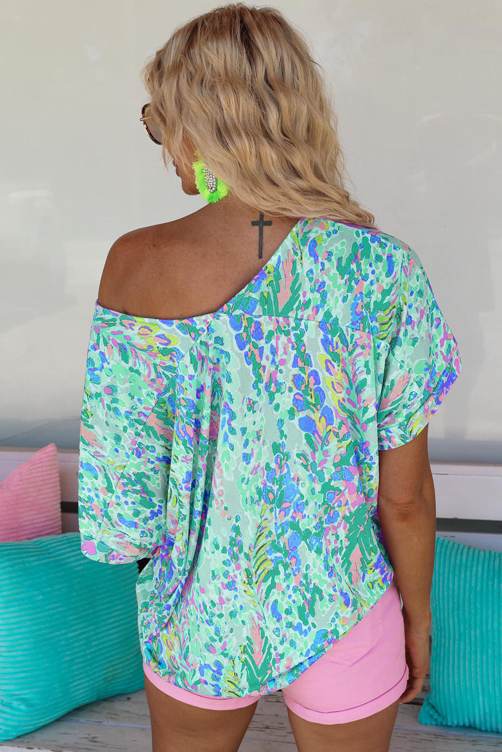 Green Loose Painted Floral Tee-Sale (50% OFF)/$2.99 SALE-[Adult]-[Female]-2022 Online Blue Zone Planet