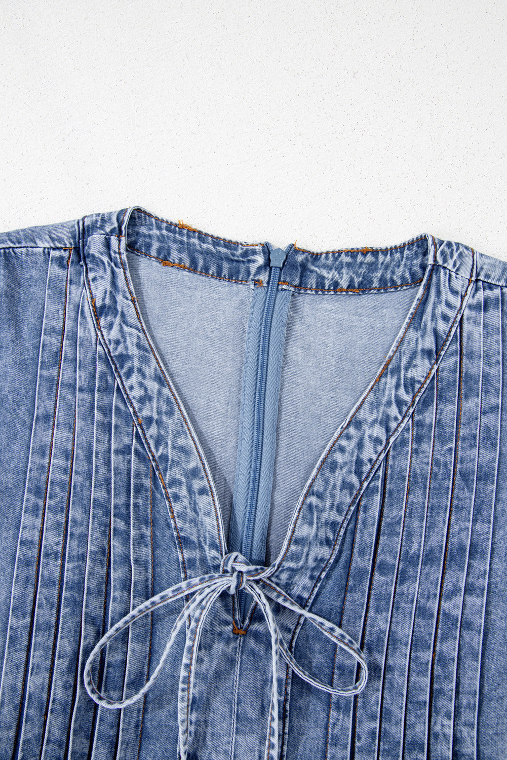 Beau Blue Tie V Neck Tucking Detail Short Sleeve Denim Shift Dress-TOPS / DRESSES-[Adult]-[Female]-2022 Online Blue Zone Planet