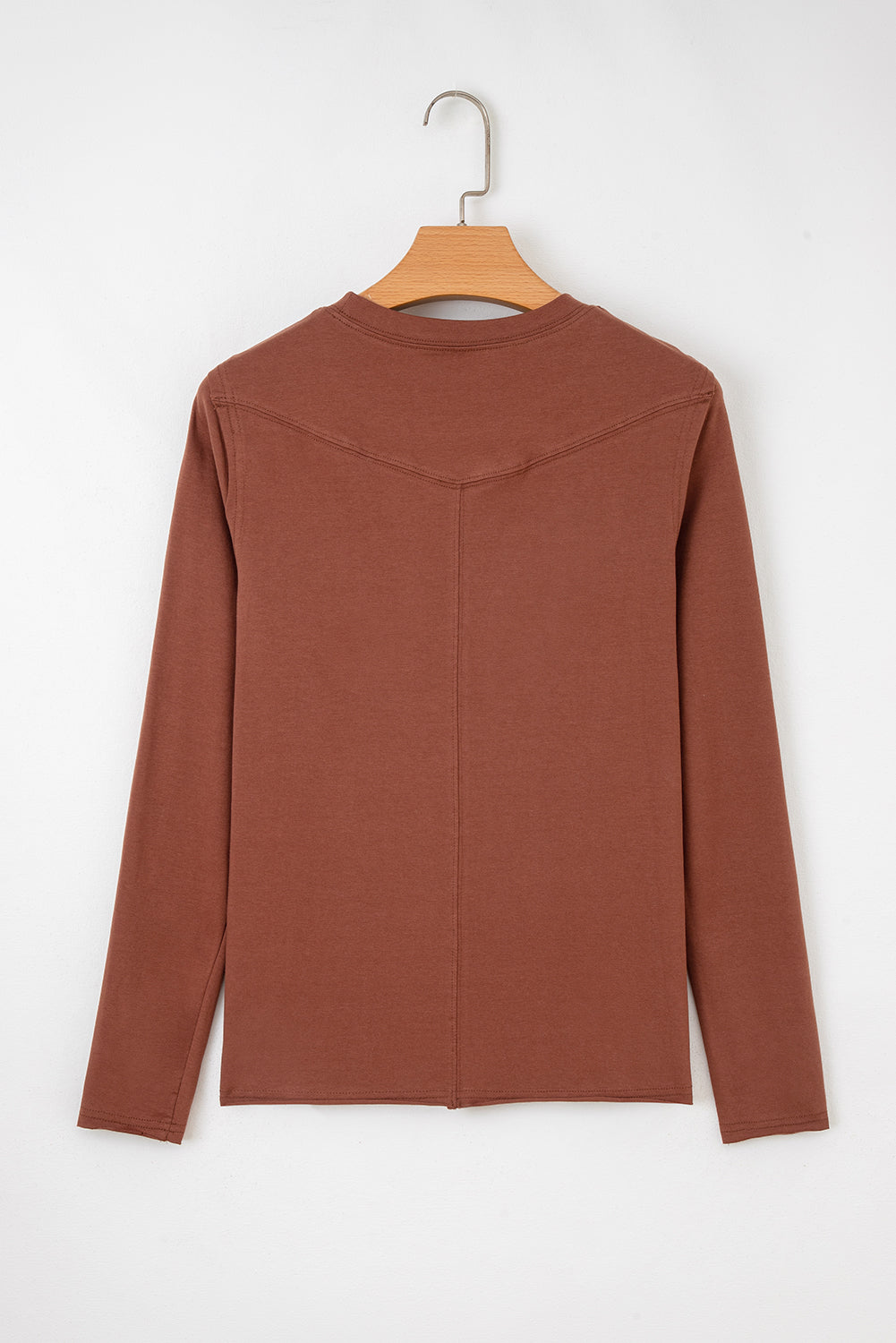 Chestnut Raw Seam Detail Solid Color Long Sleeve Top-Tops/Long Sleeve Tops-[Adult]-[Female]-2022 Online Blue Zone Planet