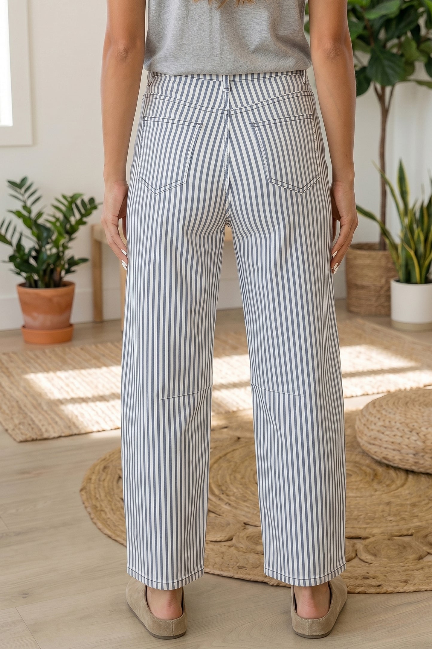 Brown Stripe Casual Barrel Jeans-Bottoms/Jeans-[Adult]-[Female]-2022 Online Blue Zone Planet