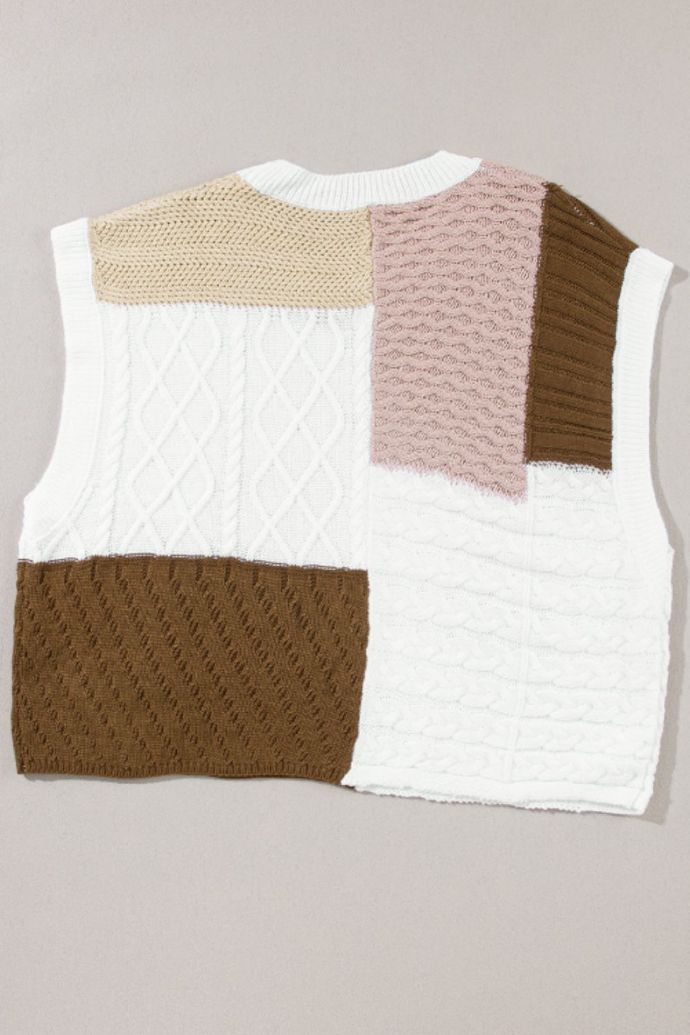 Cable-Knit Color Block Round Neck Sweater Vest-TOPS / DRESSES-[Adult]-[Female]-2022 Online Blue Zone Planet