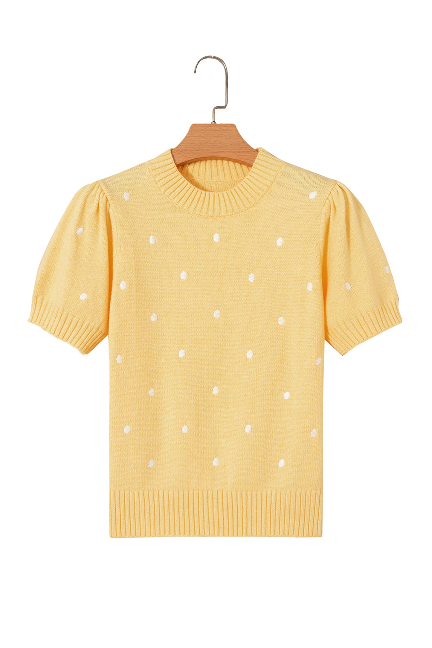 Yellow Cream Elegant Polka Dot Bubble Short Sleeve Sweater-TOPS / DRESSES-[Adult]-[Female]-2022 Online Blue Zone Planet