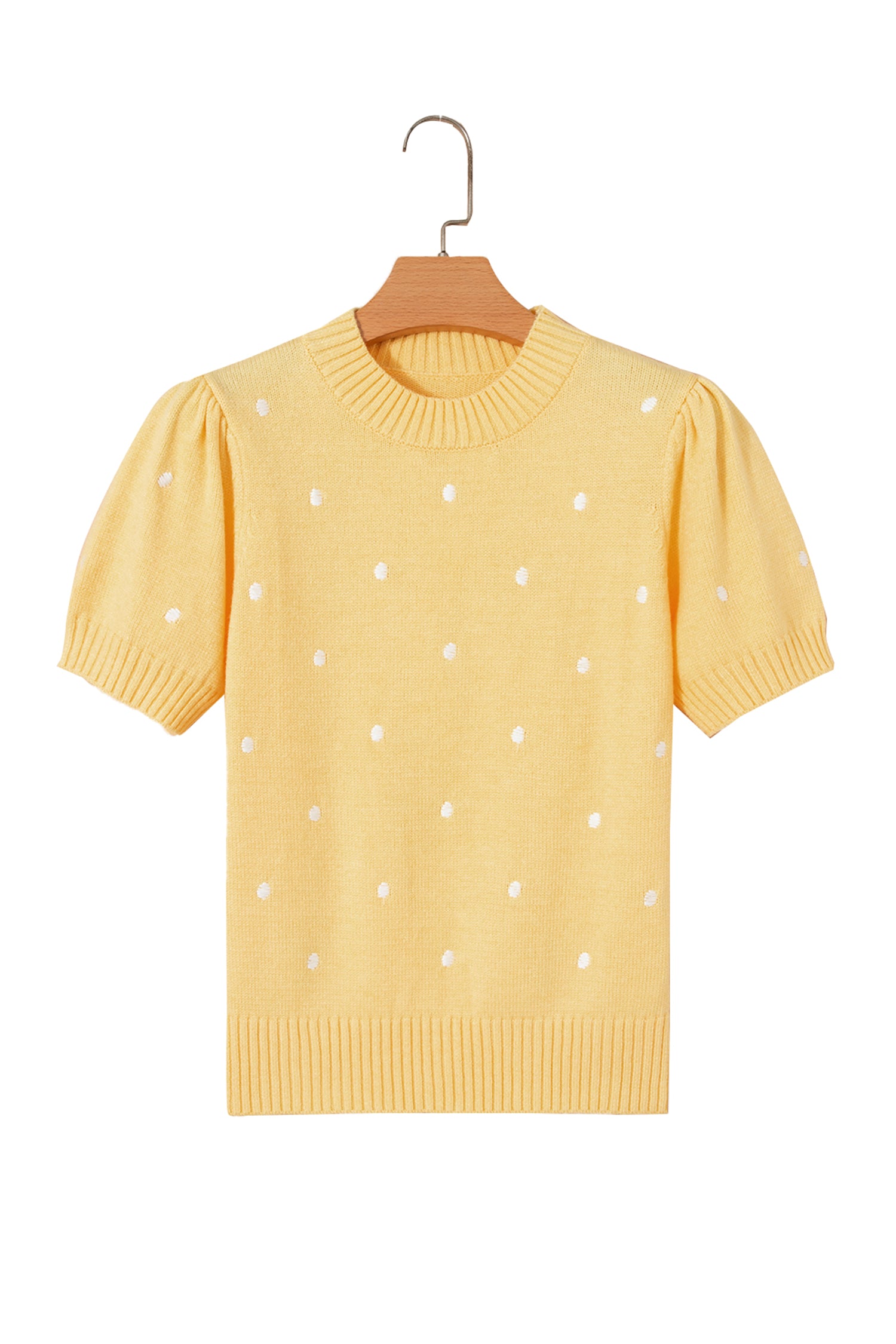Yellow Cream Elegant Polka Dot Bubble Short Sleeve Sweater-TOPS / DRESSES-[Adult]-[Female]-2022 Online Blue Zone Planet