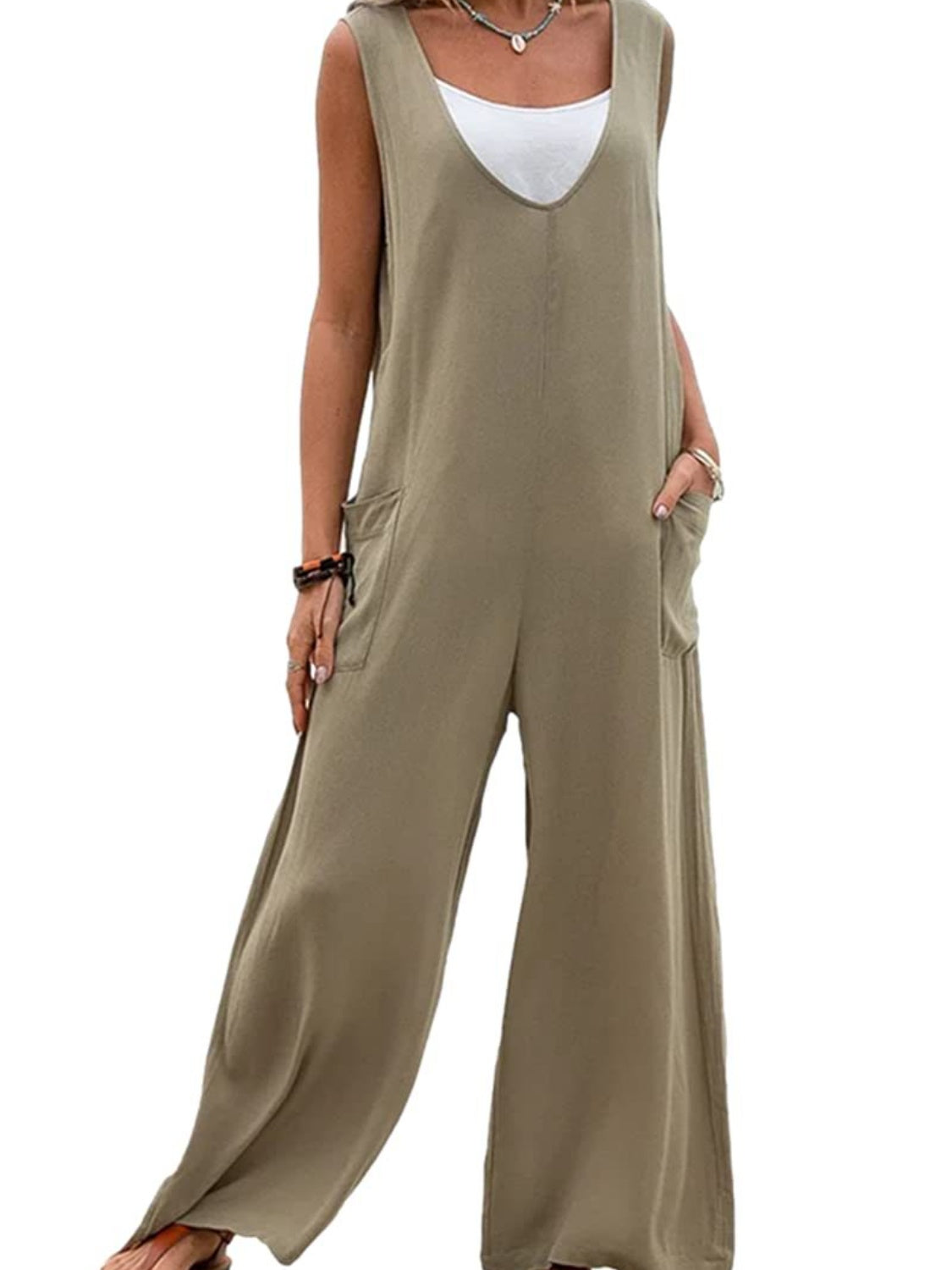 Full Size Wide Strap Jumpsuit with Pockets-TOPS / DRESSES-[Adult]-[Female]-2022 Online Blue Zone Planet