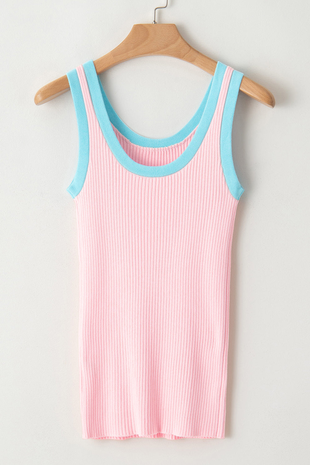 Fiery Red Colorblock Edge Ribbed Knit U Neck Tank Top-Tops/Tank Tops-[Adult]-[Female]-2022 Online Blue Zone Planet