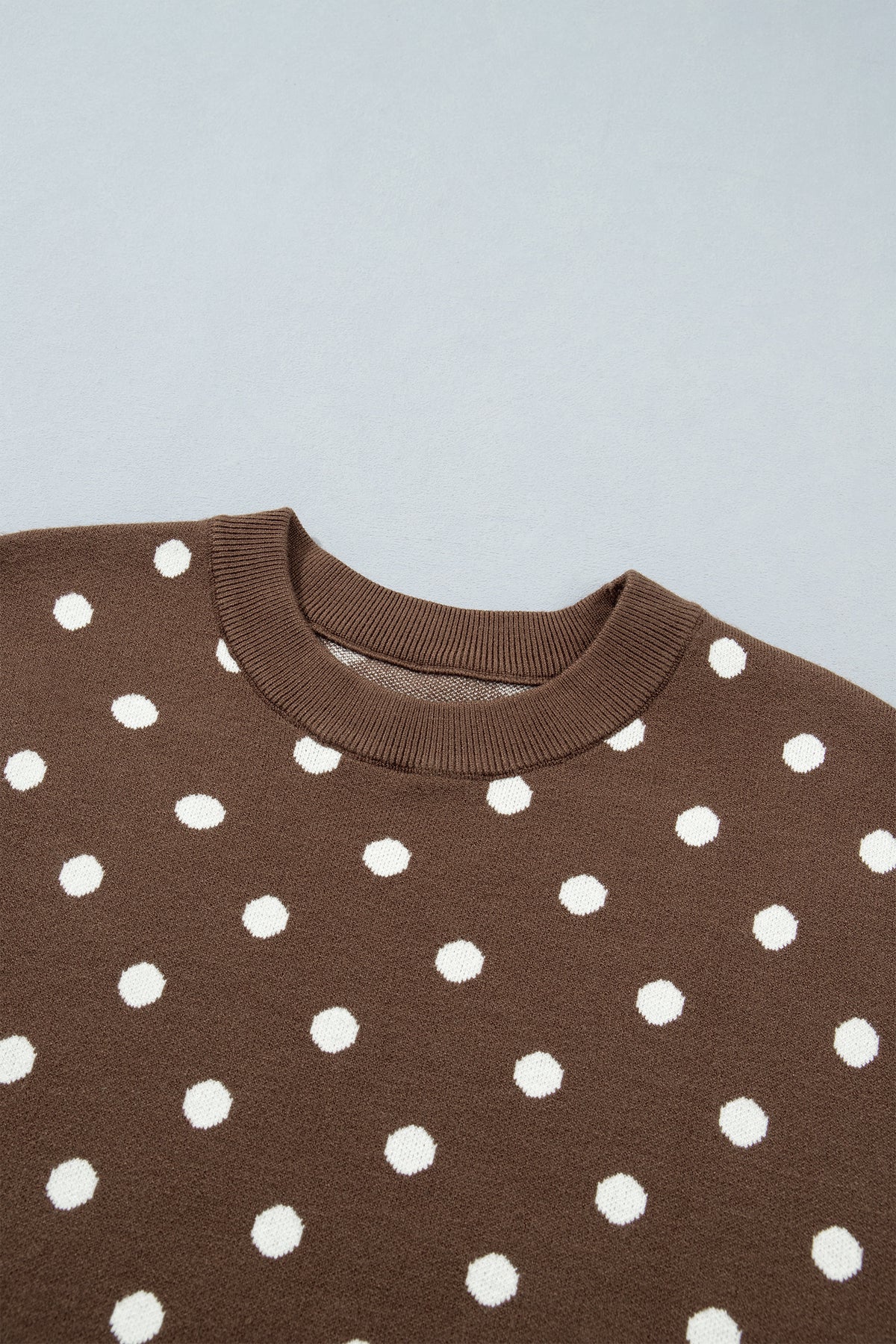 Brown Dolman Short Sleeve Round Neck Polka Dot Sweater-Sweaters & Cardigans/Short Sleeve Sweaters-[Adult]-[Female]-2022 Online Blue Zone Planet