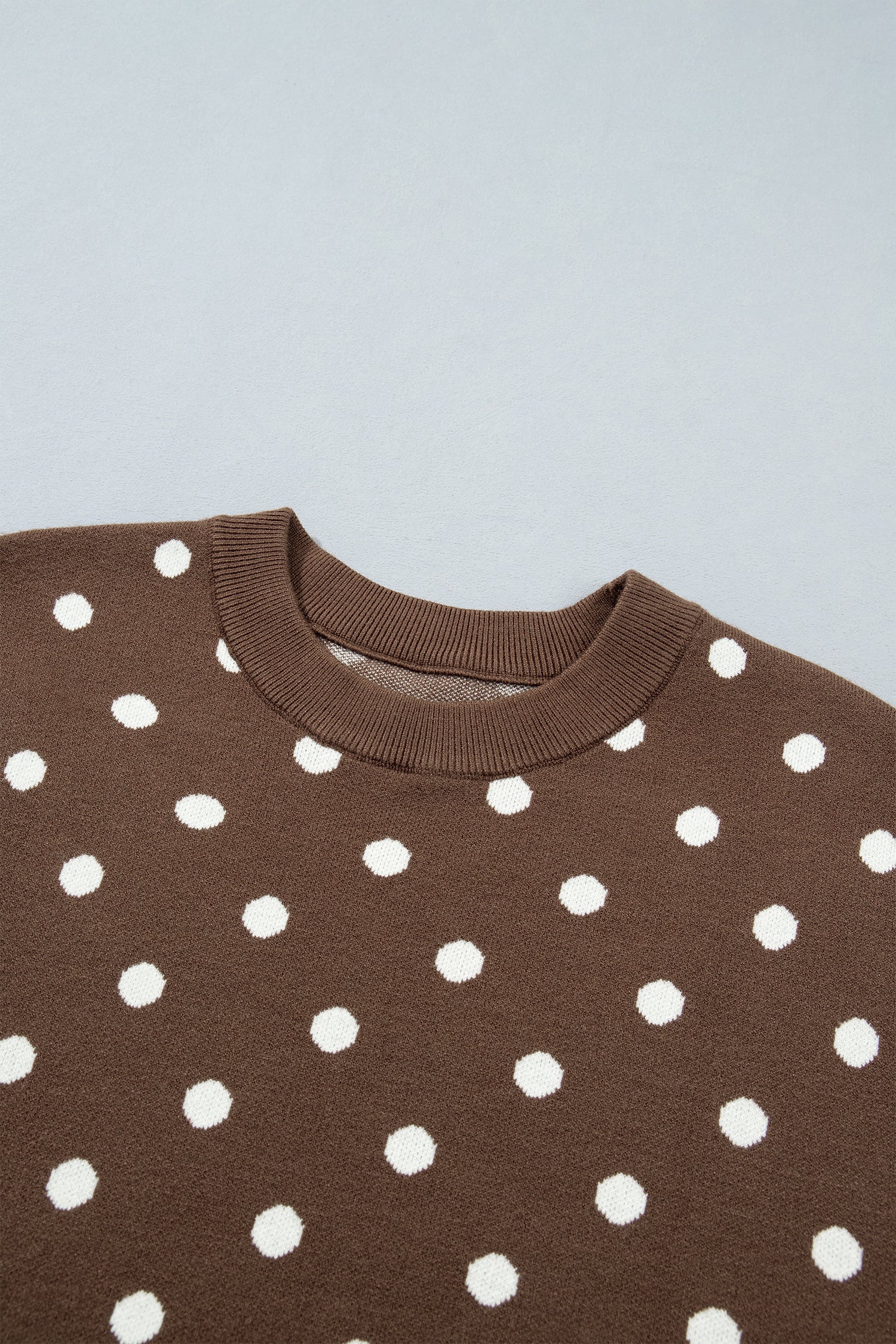Brown Dolman Short Sleeve Round Neck Polka Dot Sweater-Sweaters & Cardigans/Short Sleeve Sweaters-[Adult]-[Female]-2022 Online Blue Zone Planet