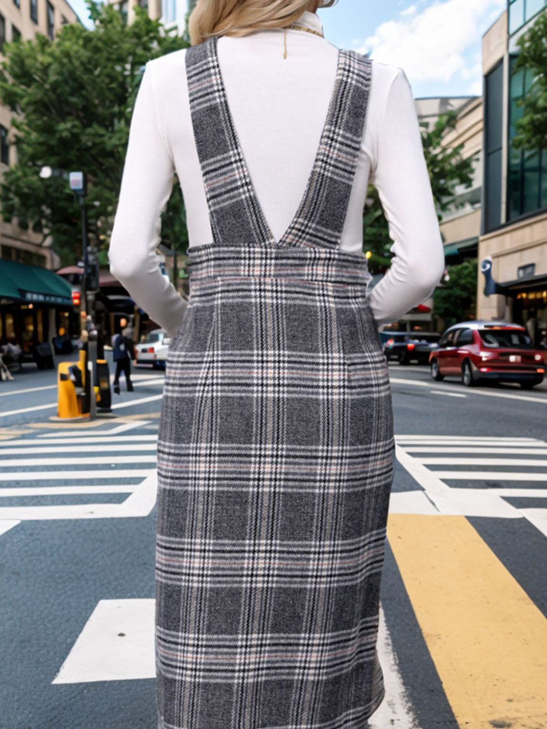 Perfee Pocketed Plaid Overall Dress-TOPS / DRESSES-[Adult]-[Female]-2022 Online Blue Zone Planet