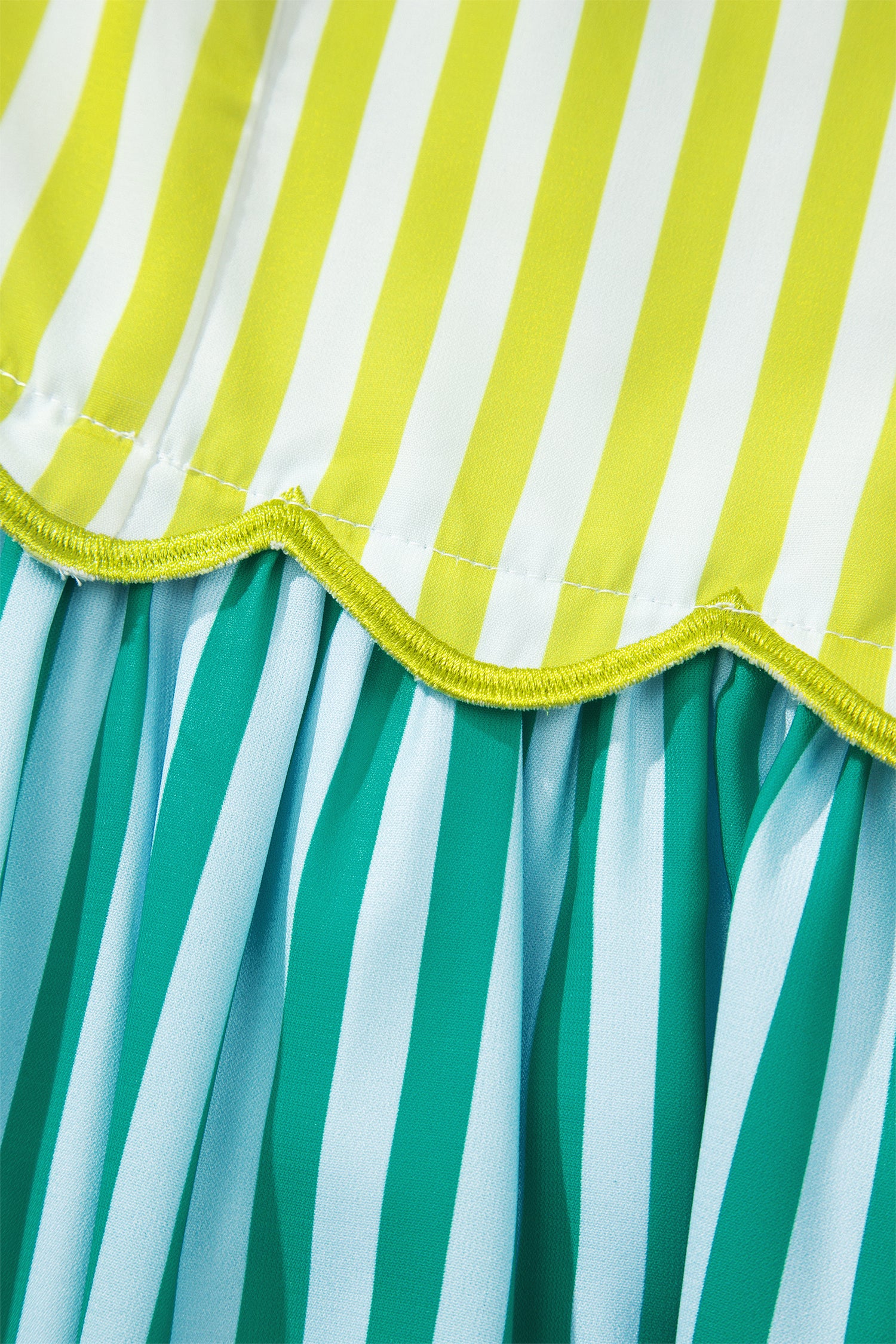 Green Stripe Scalloped Contrast Patchwork Knot Strap Midi Dress-TOPS / DRESSES-[Adult]-[Female]-2022 Online Blue Zone Planet