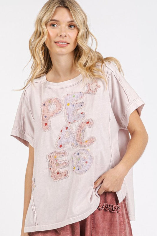 Mittoshop PEACE Round Neck Short Sleeve T-Shirt-TOPS / DRESSES-[Adult]-[Female]-2022 Online Blue Zone Planet