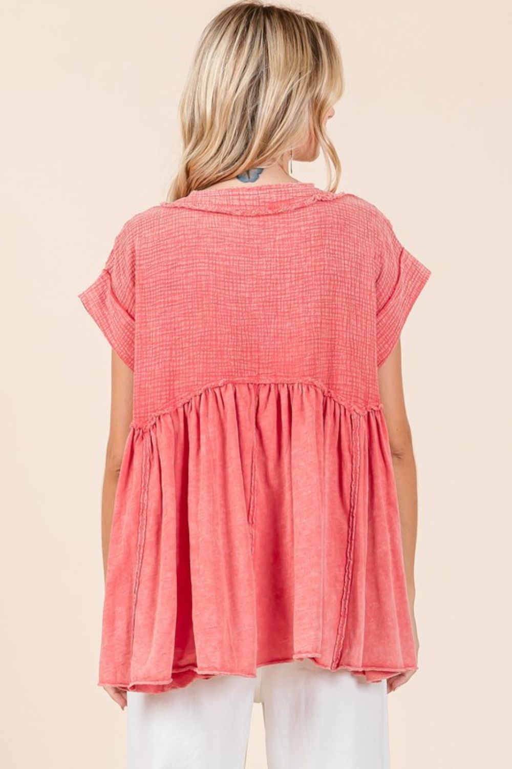Mittoshop Mixed Media Mineral Wash Babydoll Short Sleeve Blouse-TOPS / DRESSES-[Adult]-[Female]-2022 Online Blue Zone Planet