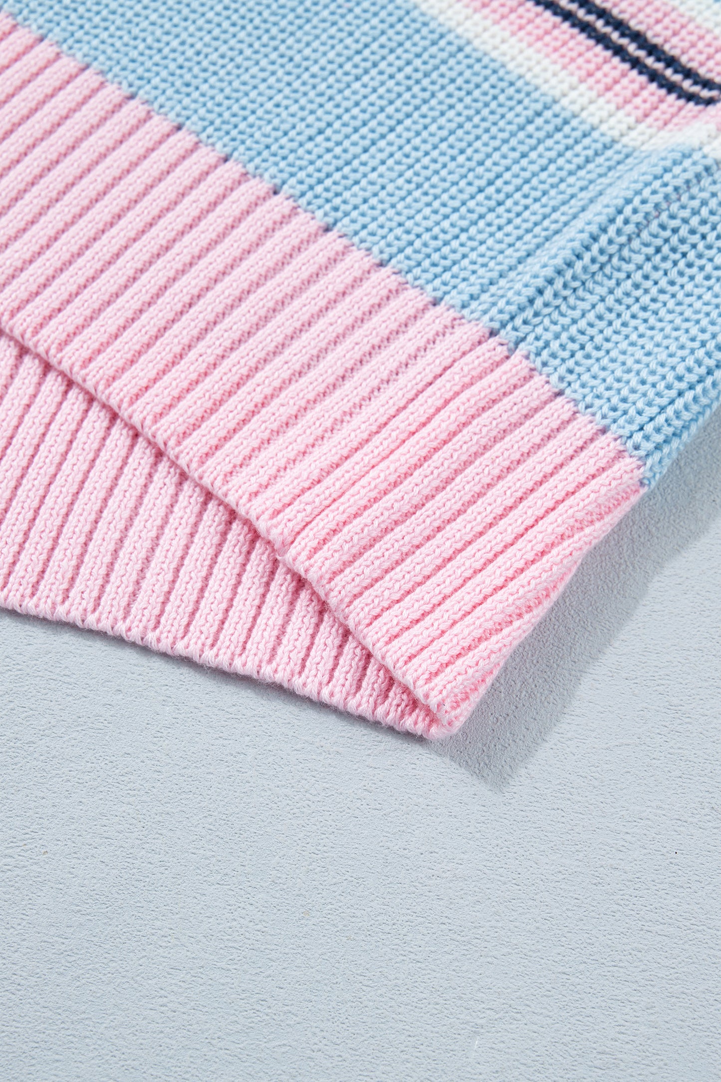 Sky Blue Stripe Striped Button Collar Long Sleeve Shift Fit Winter Knitwear Sweater-TOPS / DRESSES-[Adult]-[Female]-2022 Online Blue Zone Planet
