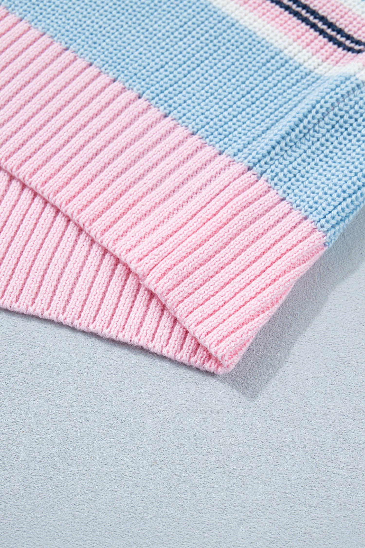 Sky Blue Stripe Striped Button Collar Long Sleeve Shift Fit Winter Knitwear Sweater-TOPS / DRESSES-[Adult]-[Female]-2022 Online Blue Zone Planet