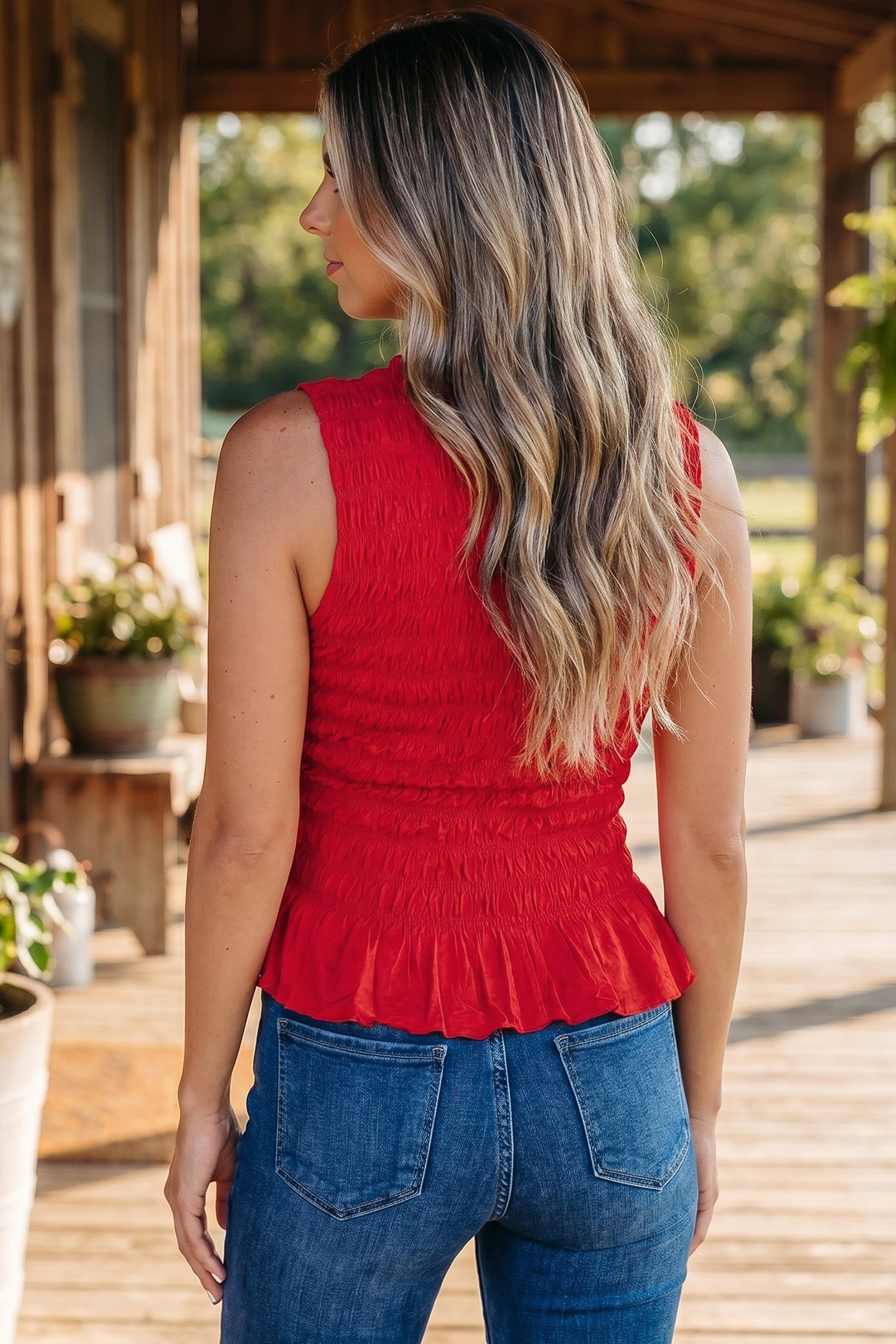 Smoke Gray Shirred Slim Fit Ruffle Hem Tank Top-Tops/Tank Tops-[Adult]-[Female]-2022 Online Blue Zone Planet