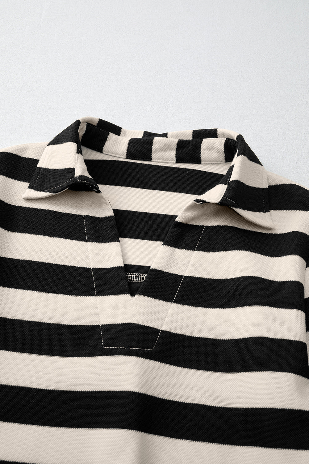 Blue Zone Planet | Black Stripe Collared V Neck Long Sleeve Loose Casual Dress-TOPS / DRESSES-[Adult]-[Female]-2022 Online Blue Zone Planet