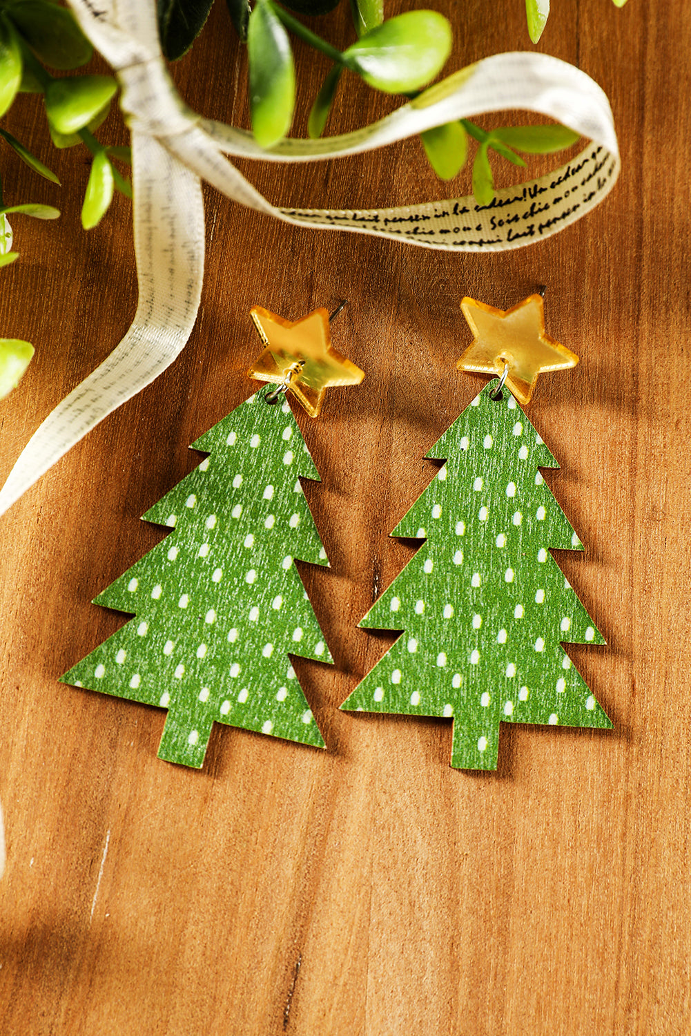 Green Polka Dot Print Christmas Dangle Earrings-Accessories/Jewelry-[Adult]-[Female]-2022 Online Blue Zone Planet