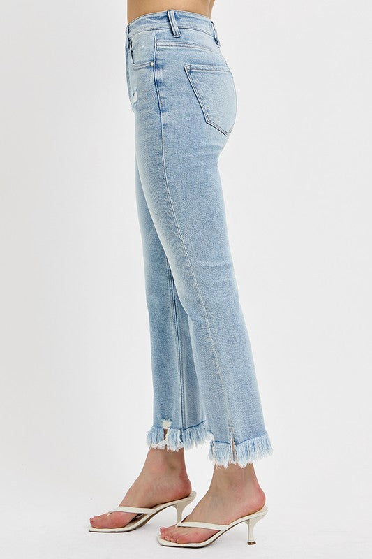 RISEN Full Size Raw Hem Distressed Cropped Flare Jeans Plus Size-BOTTOMS SIZES SMALL MEDIUM LARGE-[Adult]-[Female]-2022 Online Blue Zone Planet