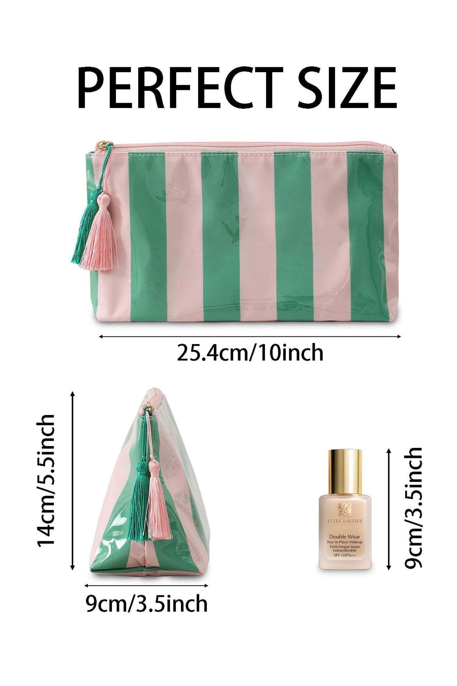 Dark Green Striped Vinyl Waterproof Tassel Zipper Makeup Bag-Shoes & Bags/Makeup Bags-[Adult]-[Female]-2022 Online Blue Zone Planet