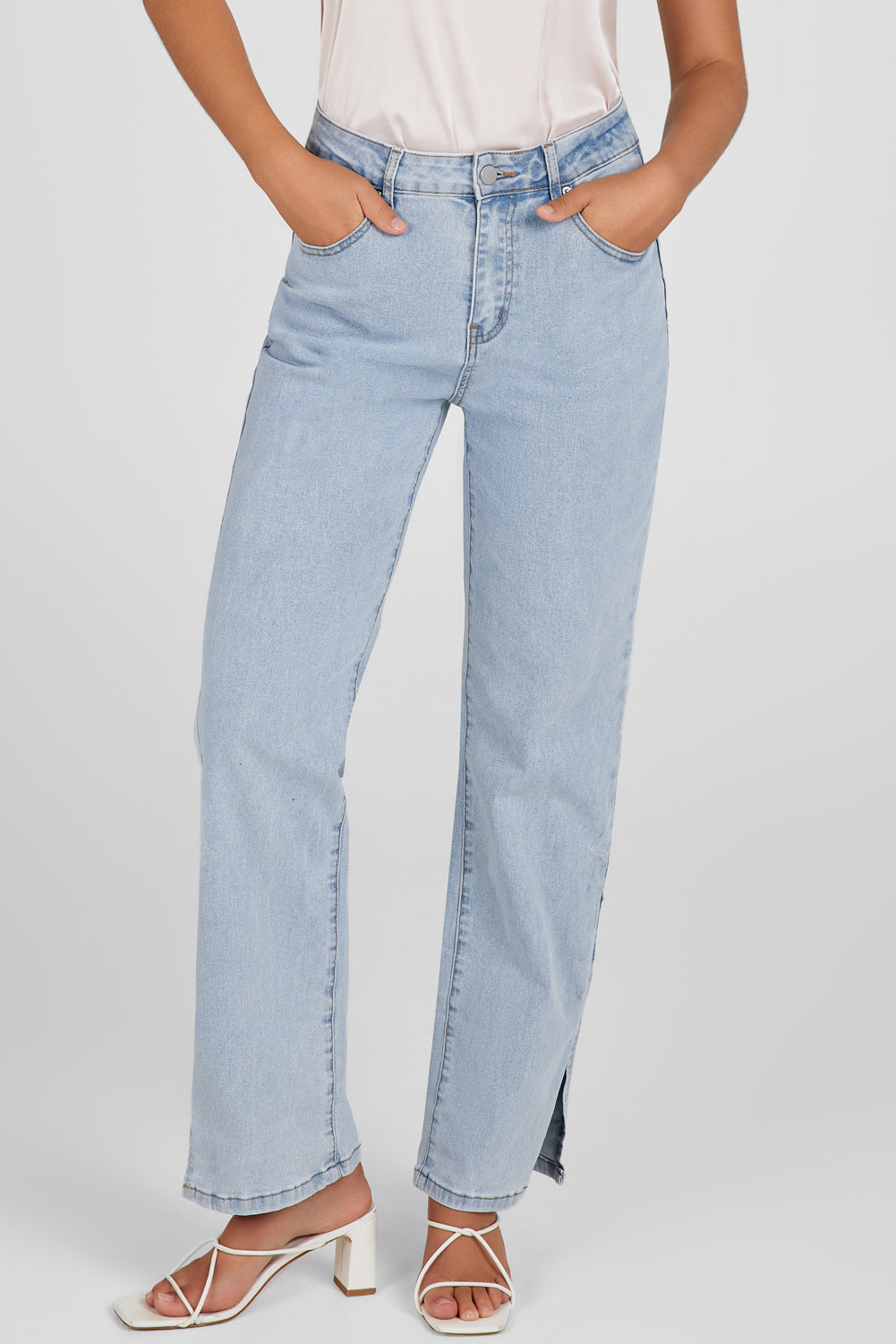 Sky Blue High Rise Slit Anklet Flare Jeans-Bottoms/Jeans-[Adult]-[Female]-2022 Online Blue Zone Planet