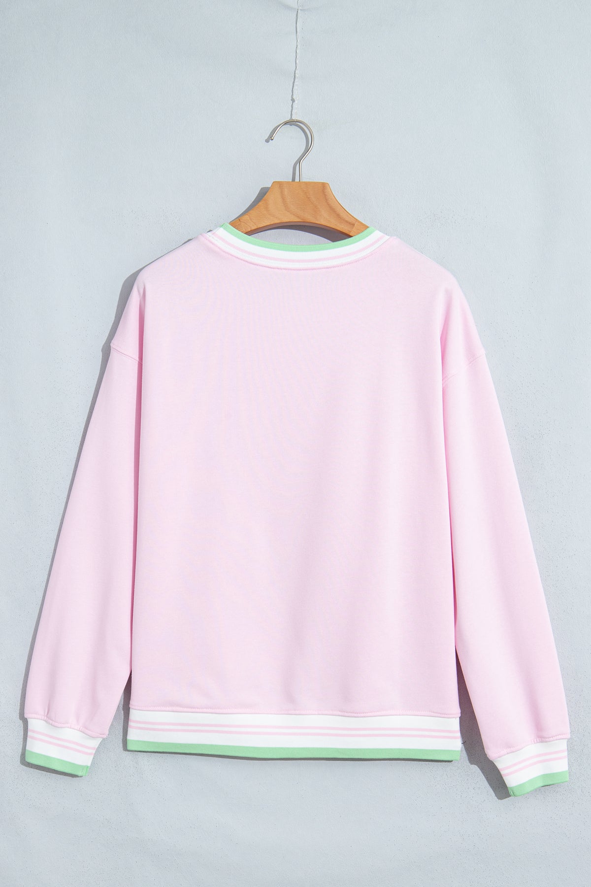 Bright Green Contrast Striped Trim Baggy Pullover Sweatshirt-Tops/Sweatshirts & Hoodies-[Adult]-[Female]-2022 Online Blue Zone Planet
