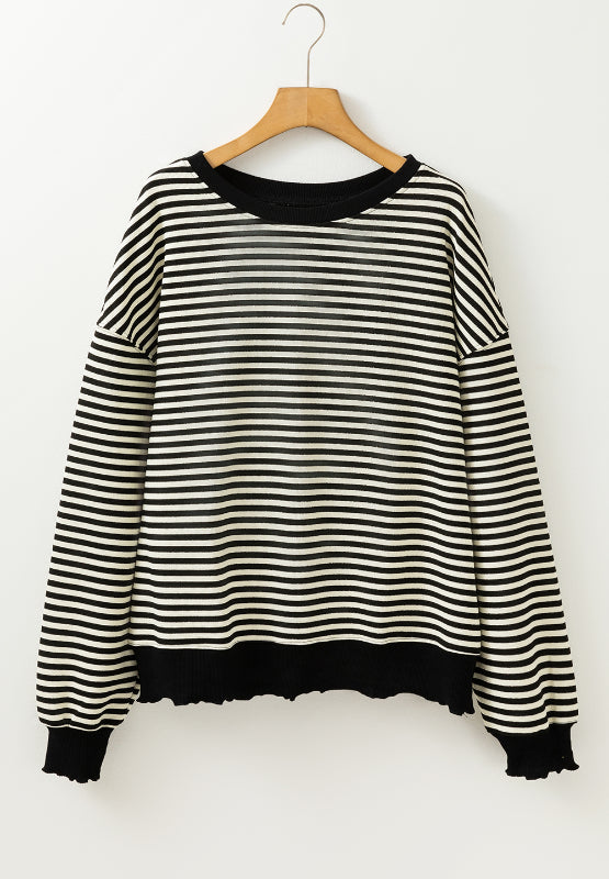 Blue Zone Planet | Striped Round Neck Long Sleeve Sweatshirt-TOPS / DRESSES-[Adult]-[Female]-2022 Online Blue Zone Planet