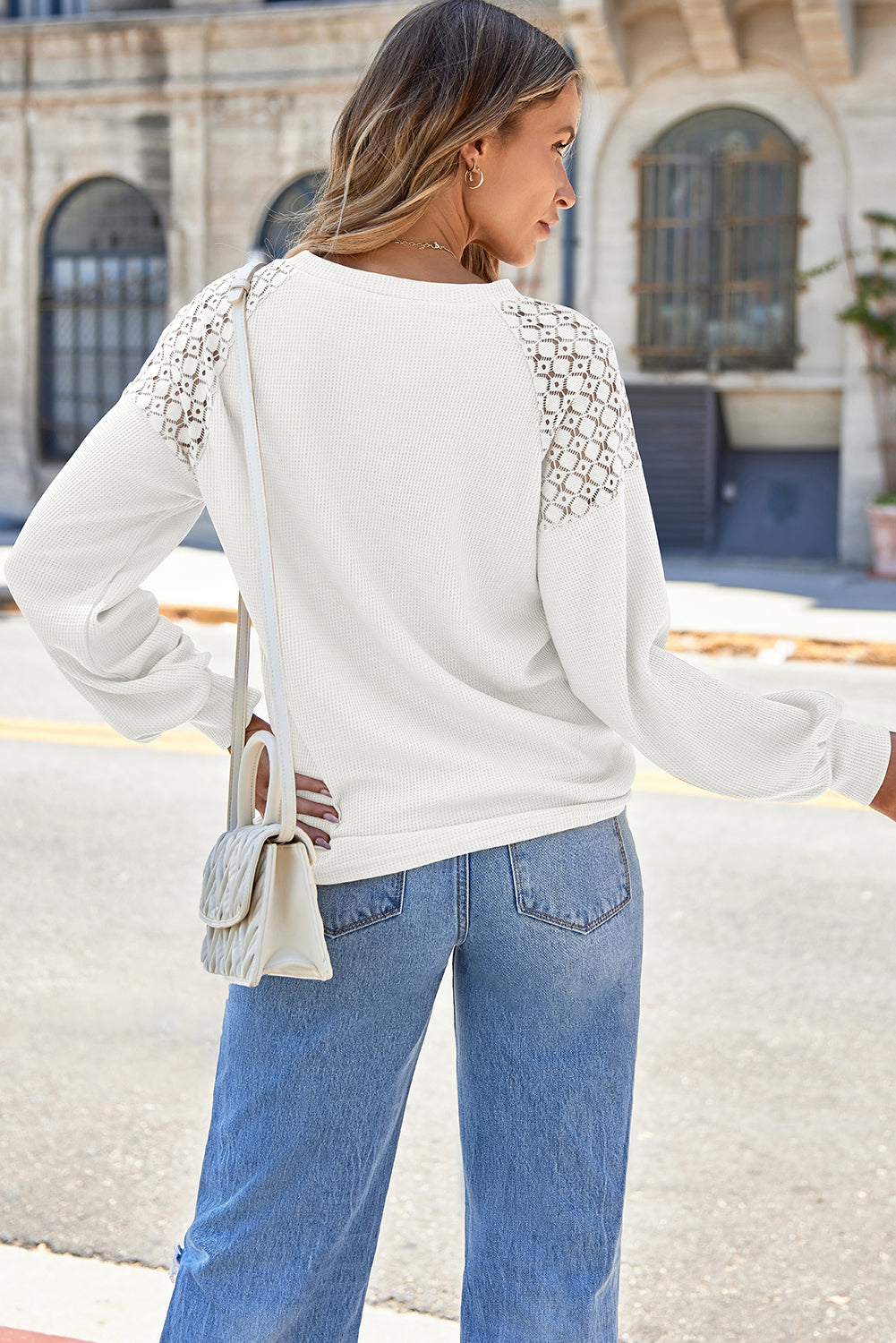 Chestnut Lace Long Sleeve Textured Pullover-Tops/Long Sleeve Tops-[Adult]-[Female]-2022 Online Blue Zone Planet