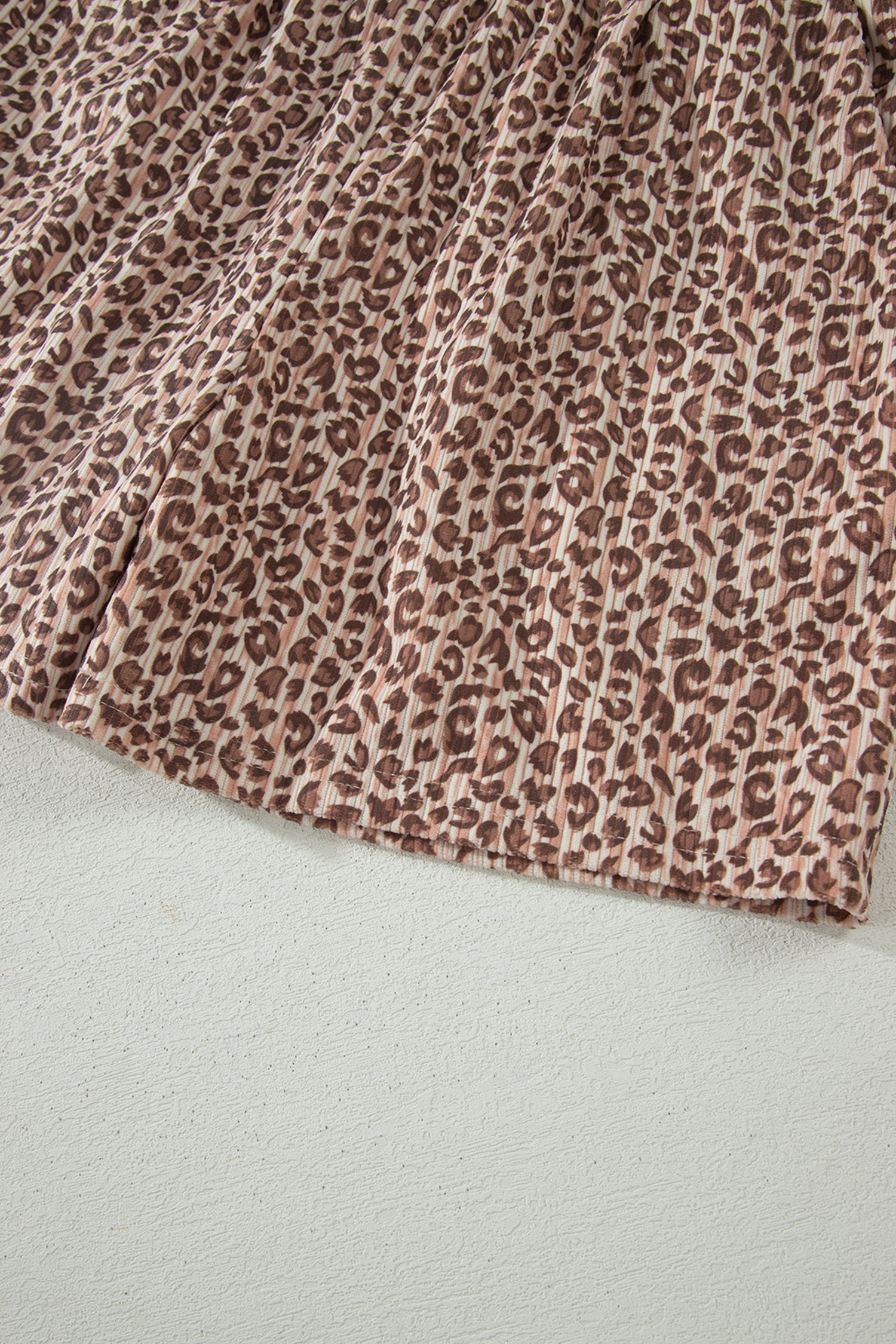 Brown Leopard Print Ribbed Patchwork Half Button Loose Tee Elastic Waist Short 2pcs Set-Two Piece Sets/Short Sets-[Adult]-[Female]-2022 Online Blue Zone Planet