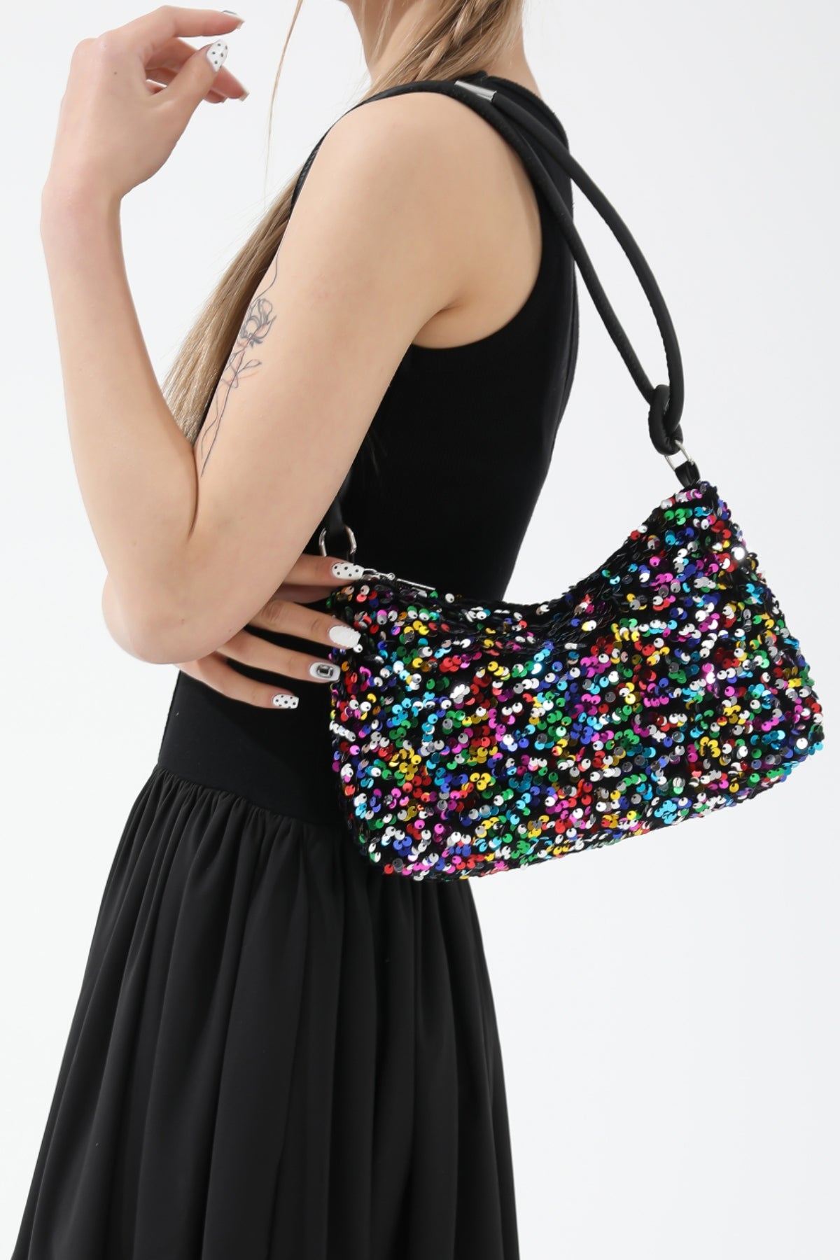 Sequin Double Strap Shoulder Bag-HANDBAGS-[Adult]-[Female]-Blue/Multicolor-One Size-2022 Online Blue Zone Planet