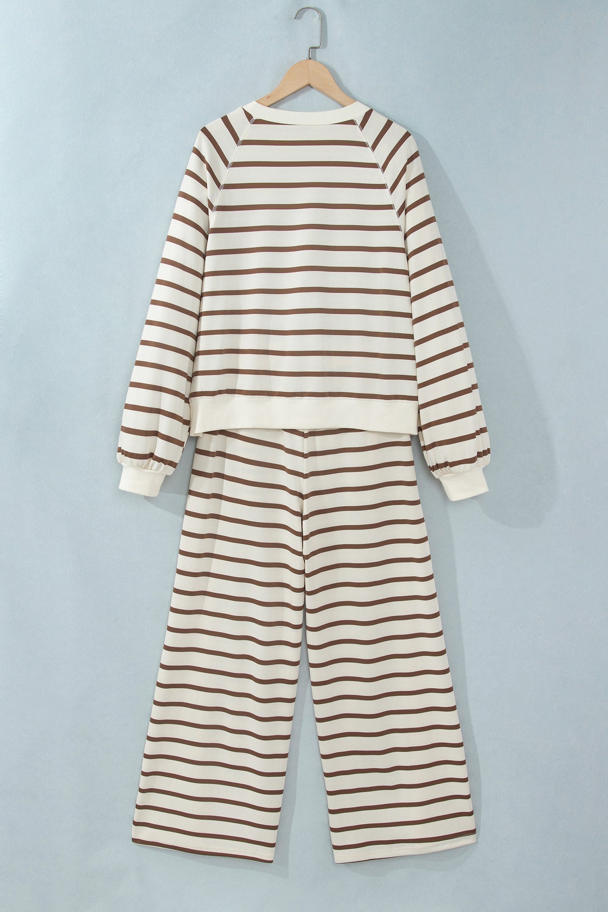 Khaki Stripe Relaxed Long Sleeve Top Color Block Detail Drawstring Pant Set-Two Piece Sets/Pant Sets-[Adult]-[Female]-2022 Online Blue Zone Planet