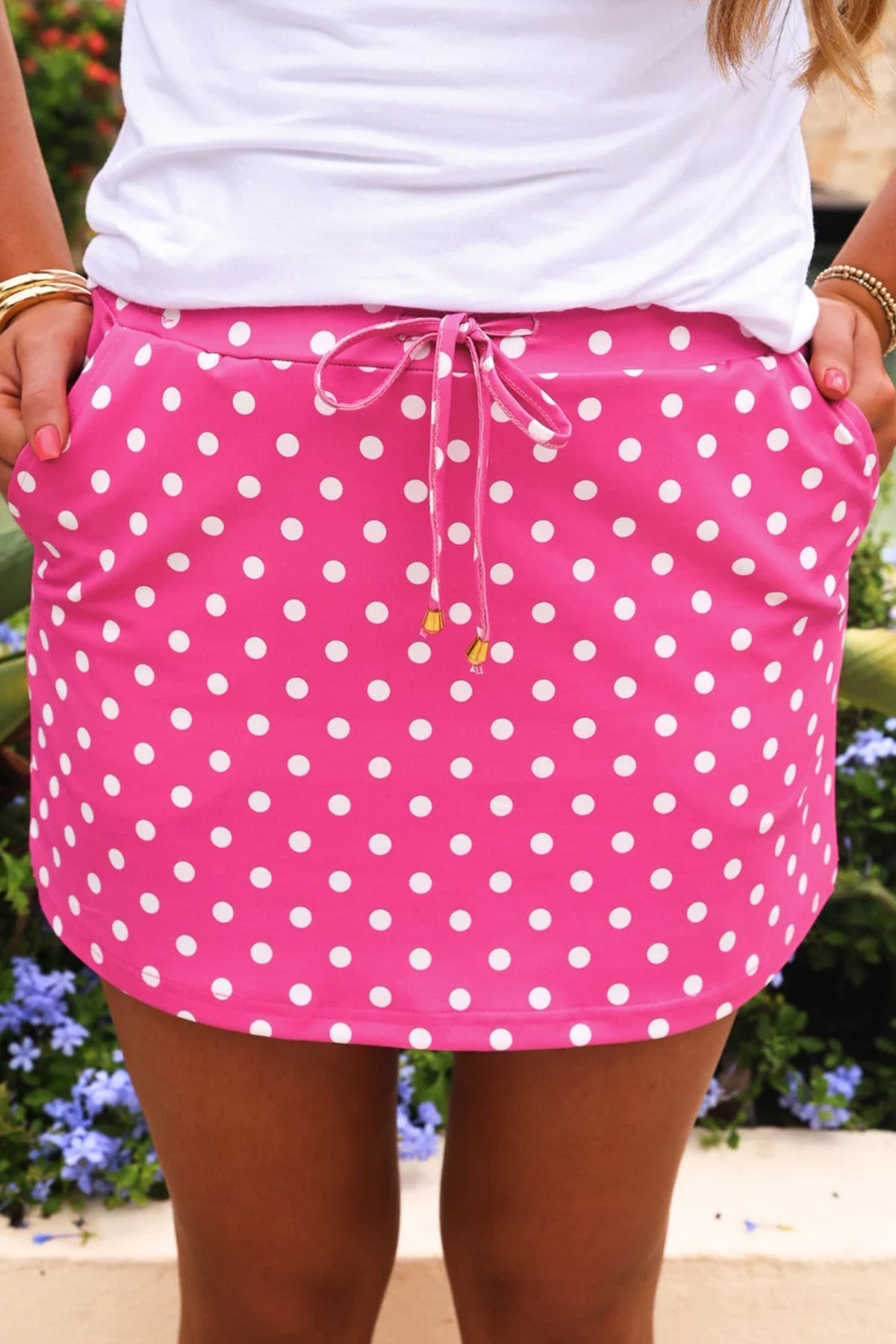 Fiery Red Polka Dot Drawstring Casual Mini Skort-Bottoms/Skirts & Petticoat-[Adult]-[Female]-Sachet Pink-S-2022 Online Blue Zone Planet
