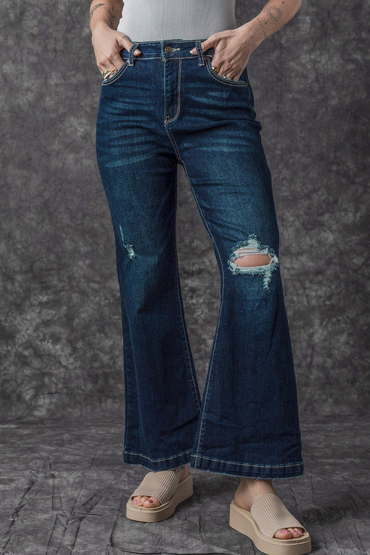 Real Teal High Rise Ripped Bell Bottom Jeans-Sale (50% OFF)/30% OFF-[Adult]-[Female]-Real Teal-6-2022 Online Blue Zone Planet